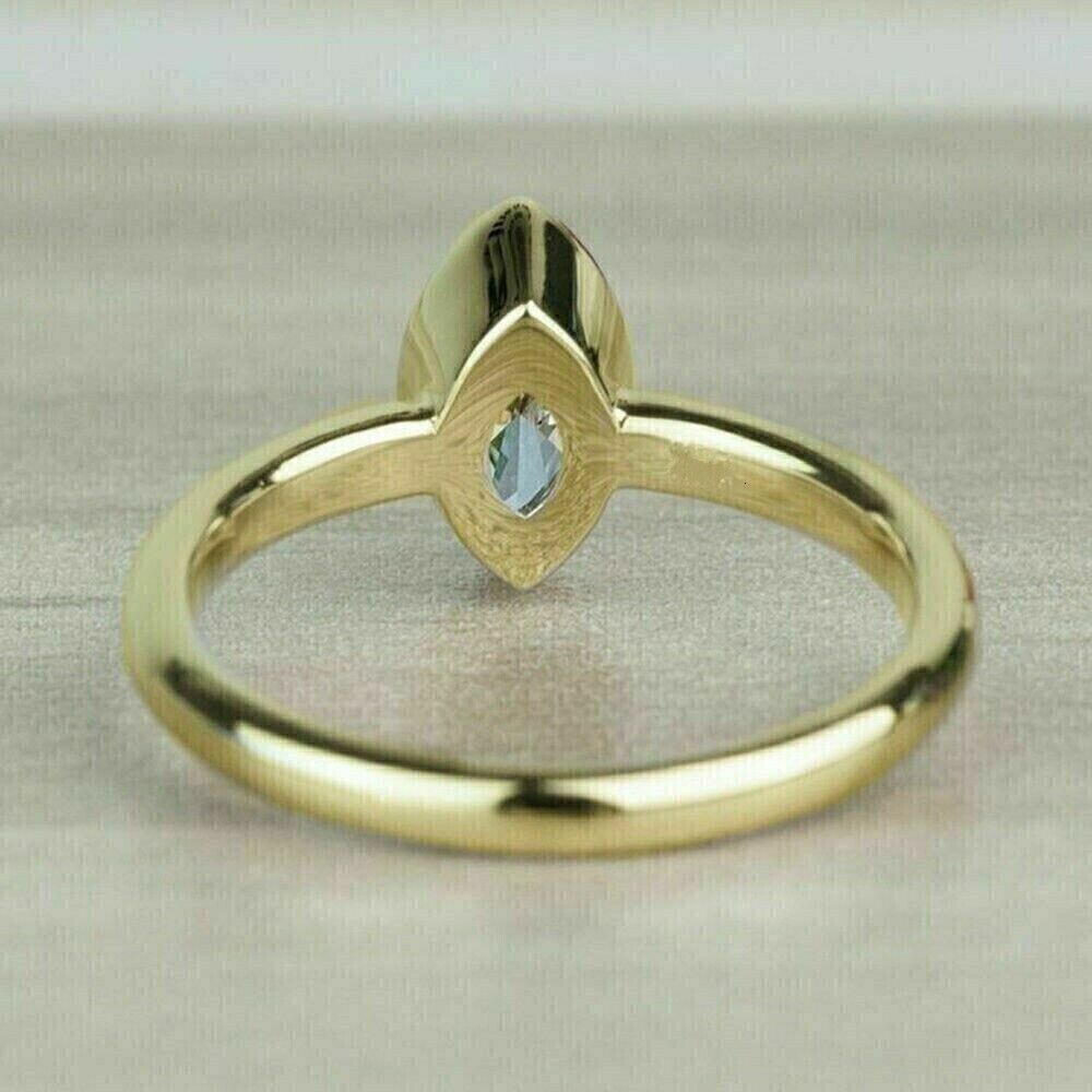 Marquise Cut Simulated Diamond Stunning Bezel Fancy Ring 14K Yellow Gold Plated