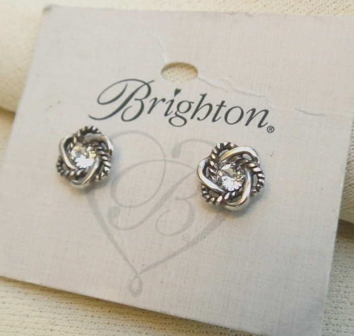 NWT Brighton Love Knot Silver Clear Crystal Mini Post Earrings