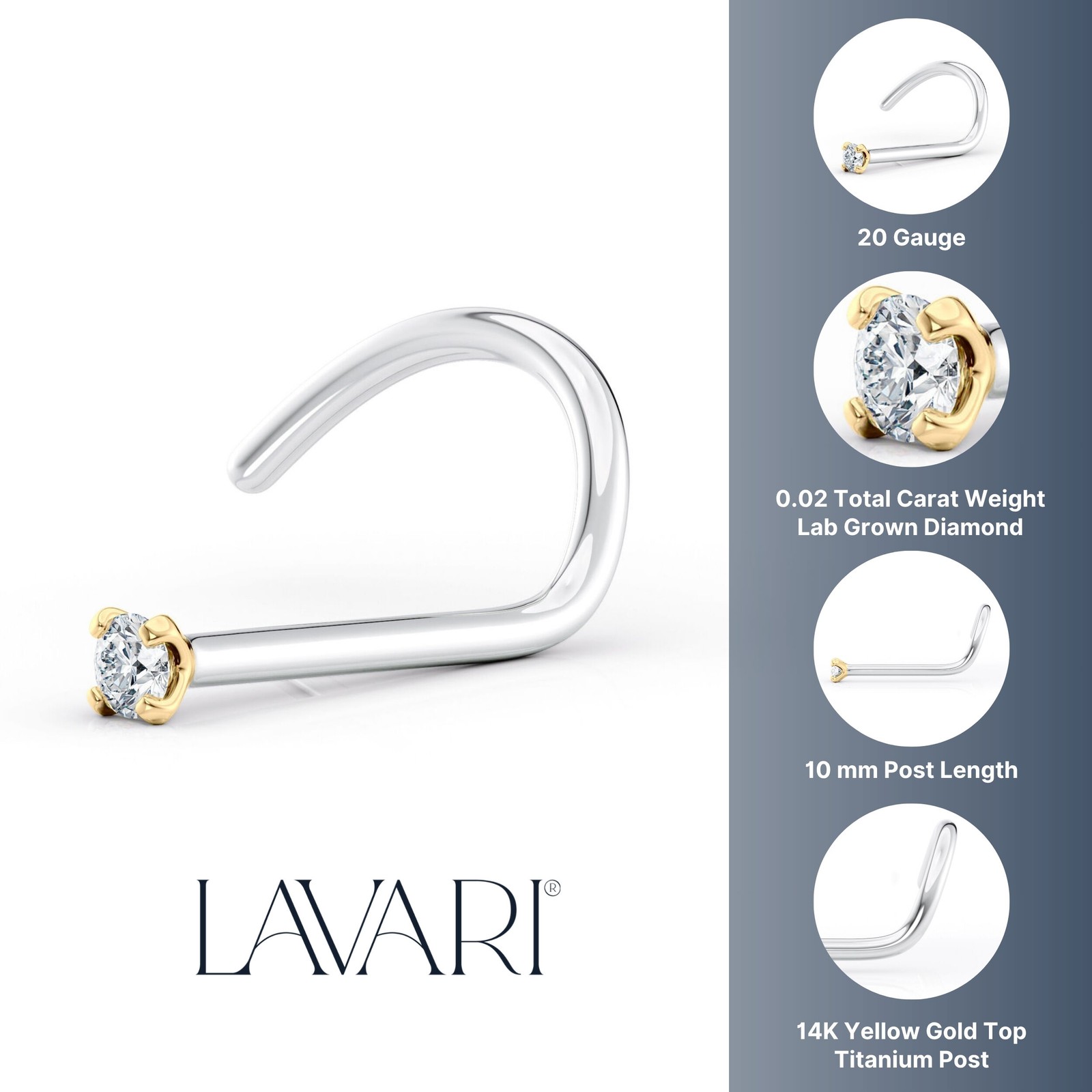 Titanium and 14K Gold 0.02 Ct Lab Grown Diamond Stud Earrings, 10 MM