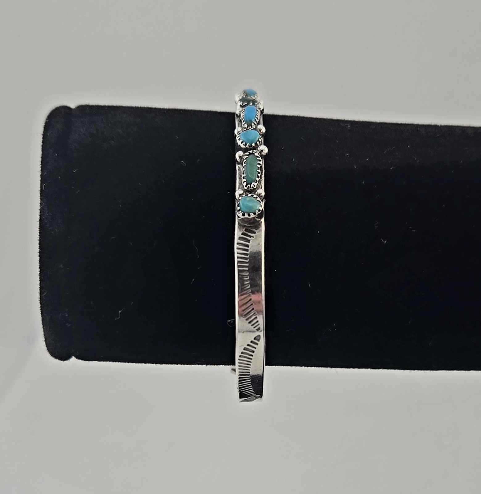 VTG Native Zuni Green Blue Turquoise Cabochon Sterling Silver 6″ Cuff Bracelet