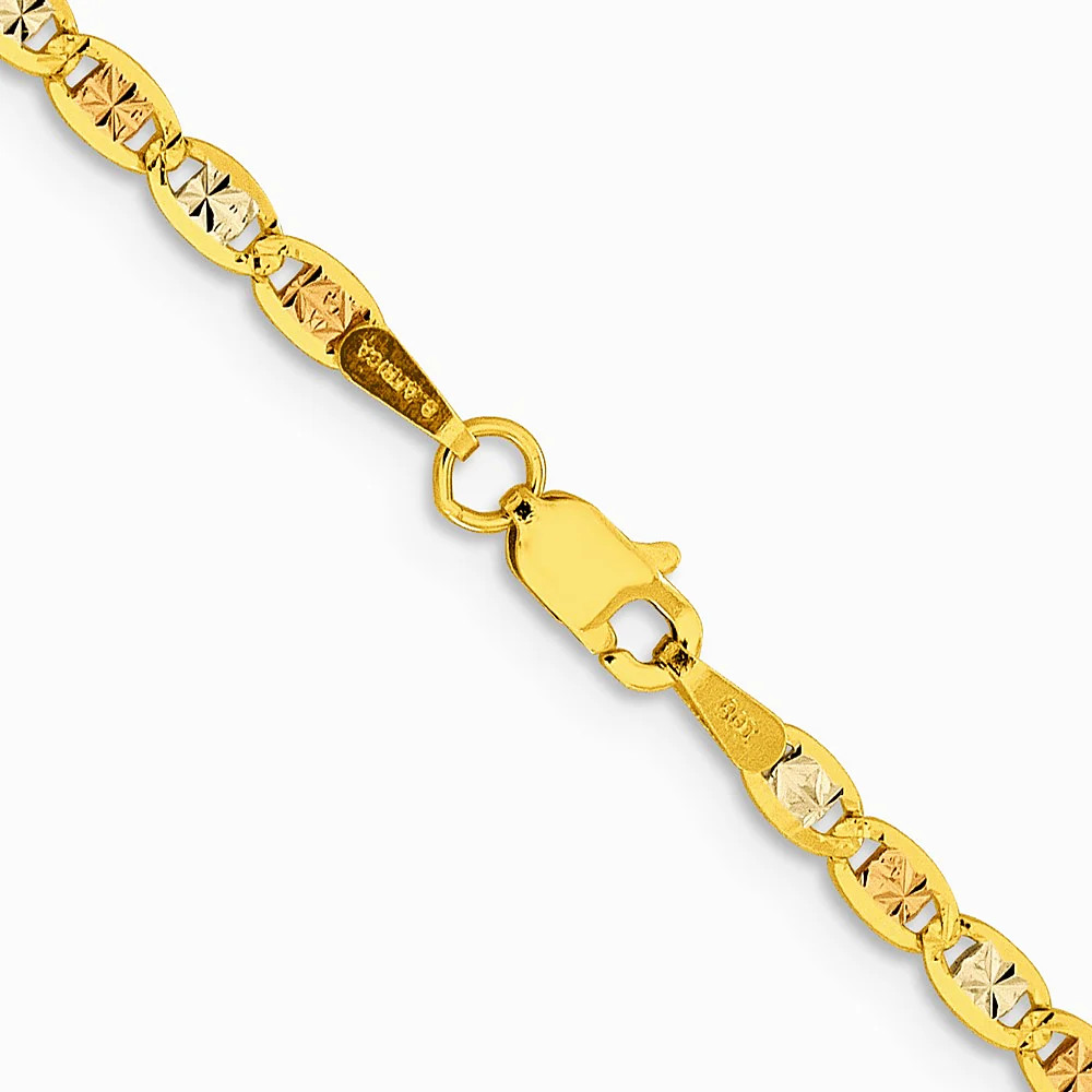 14K Tri-Color 2.75mm Tri-Color Gold Pavé Valentino Chain Necklace 16″-26″