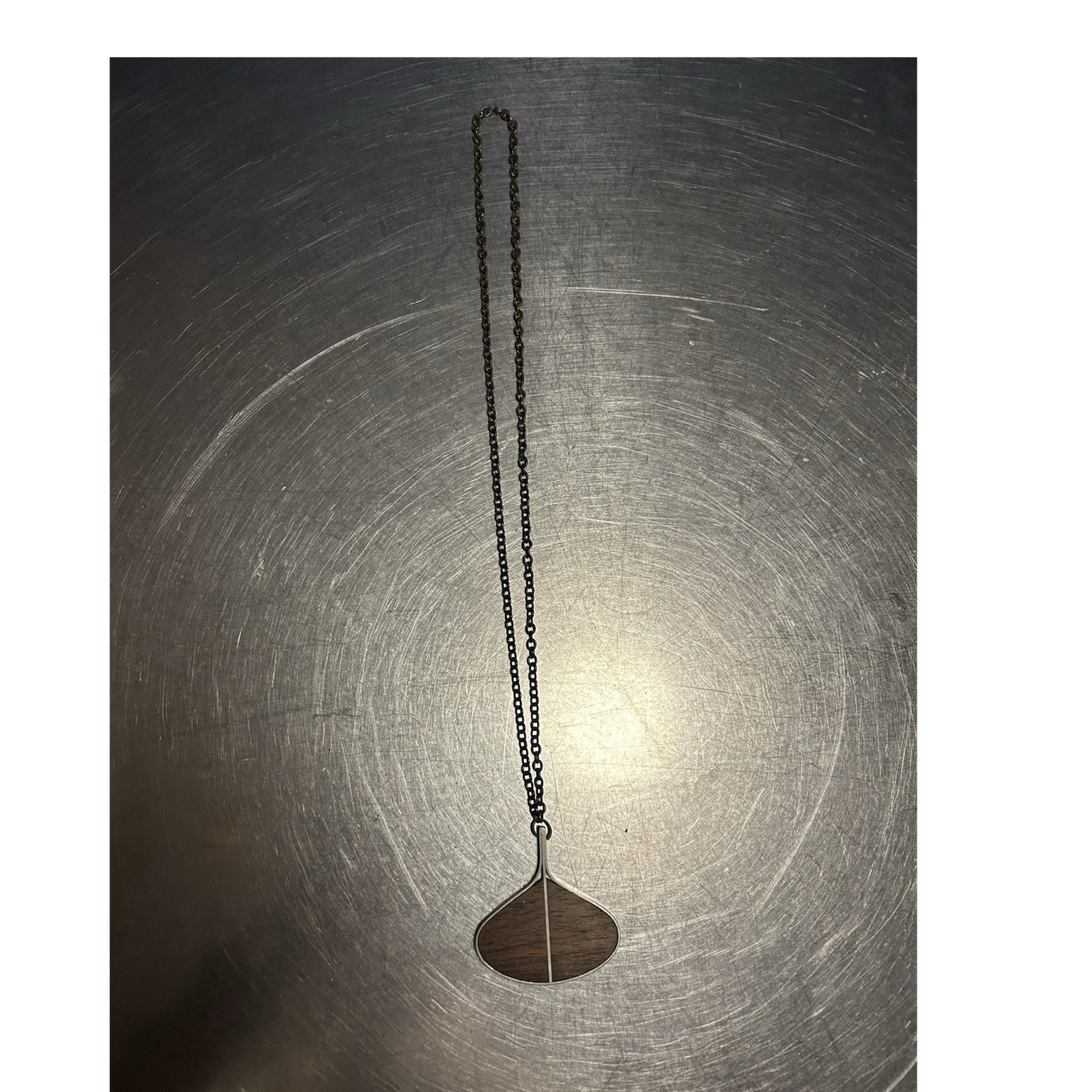 Wood Metal Leaf Pendant Necklace Brown Silver Handmade Chain Fashion Jewelry