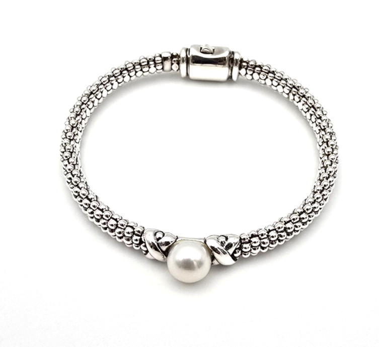 LAGOS Luna Collection Sterling Silver X Pearl Caviar 6mm Bracelet Size Small