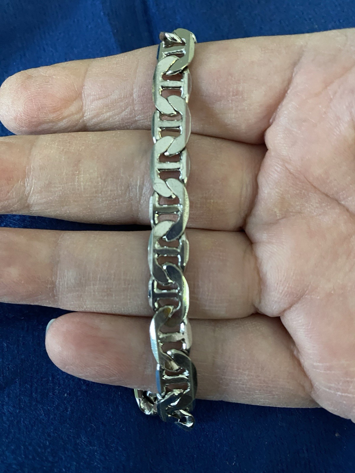 14K White Gold Plated Flat Mariner/Anchor 8 1/4″ Bracelet 5MM Pre Owned RARE