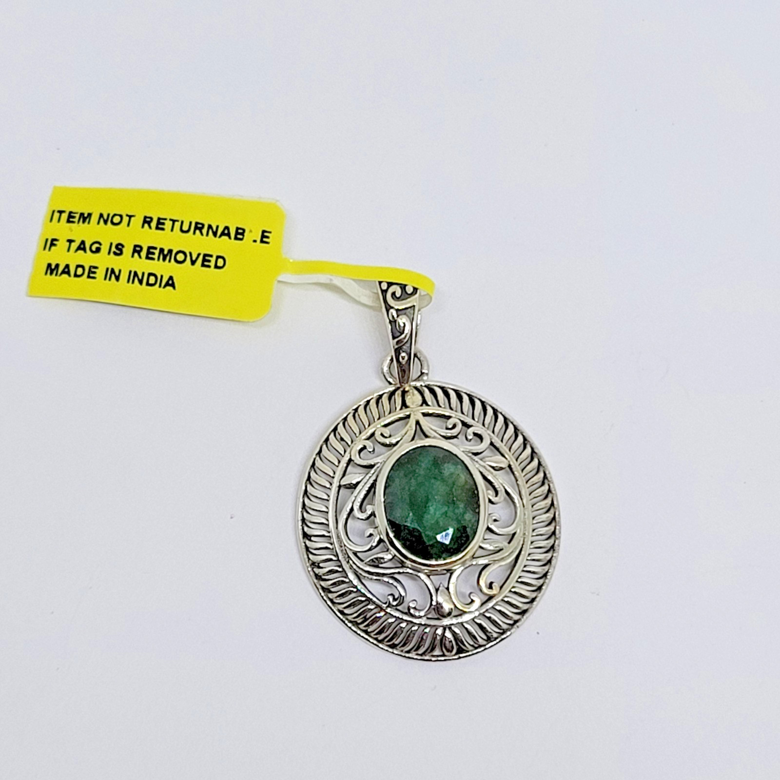 ShopLC Artisan Crafted Sterling Silver 3.94 ctw Green Sapphire Openwork Pendant