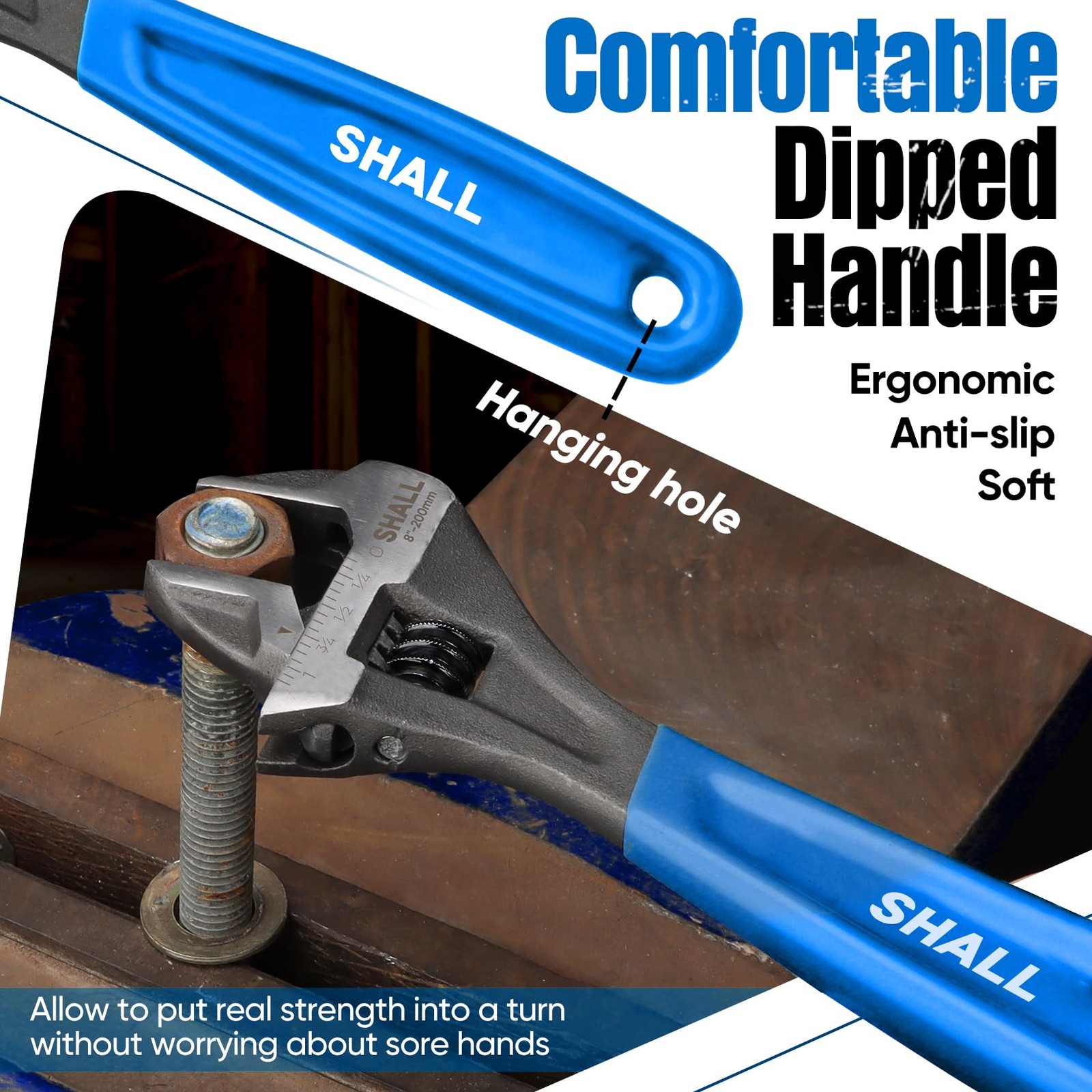 SHALL 3-Piece Adjustable Wrench Set, 10/8/6 Inch Cr-V Steel Wrench with Cushion