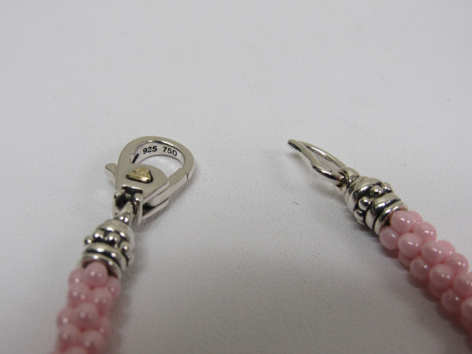 Designer LAGOS Sterling Silver 18K Pink Ceramic Caviar Rope Bracelet