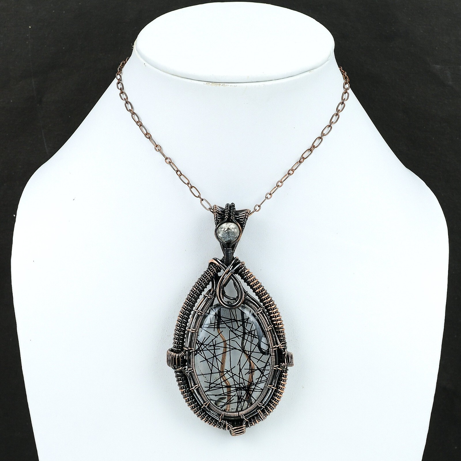 Black Rutile Jewelry Copper Gift For Bridesmaid Wire Wrapped Pendant 3.94″