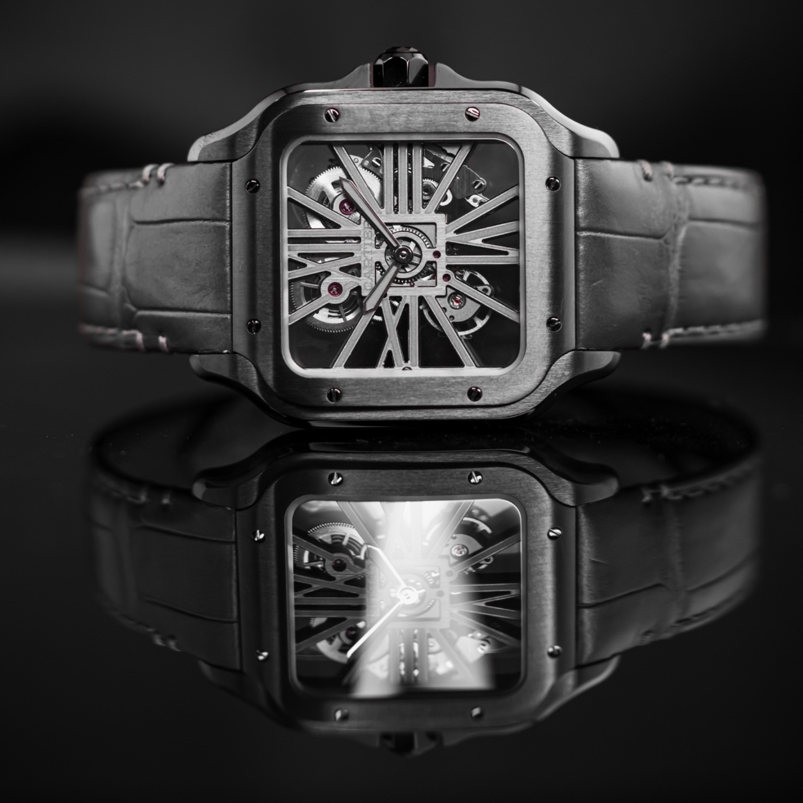 Cartier Santos WHSA0009 ADLC Coated Stainless Steel Excellent Condition B&P