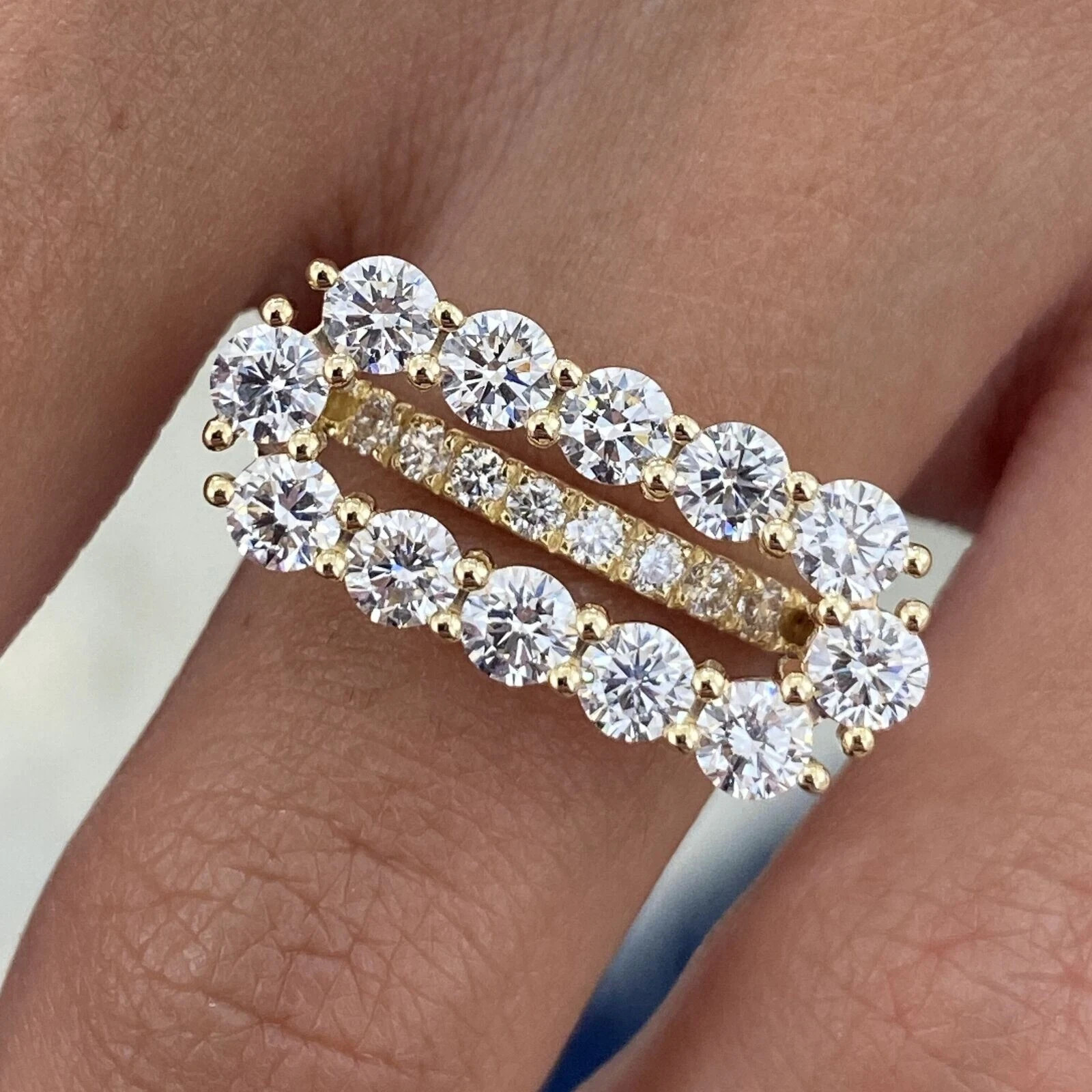 2Ct Round Cut Simulated Real Moisannite Fancy Band Ring 14k Yellow Gold Plated