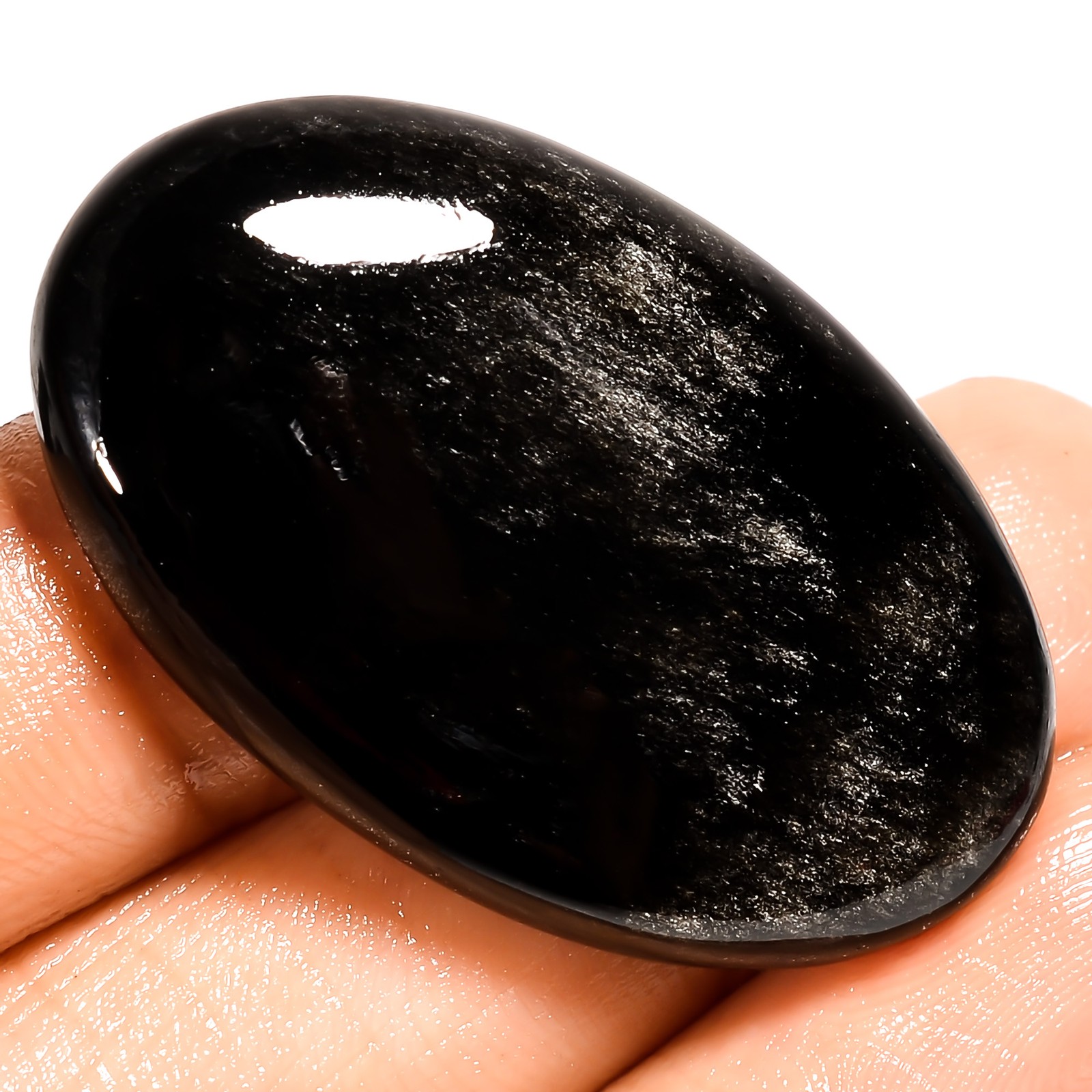 100% Natural Silver Sheen Obsidian Oval Cabochon Gemstone 40 Ct 36X22X6mm UG3543