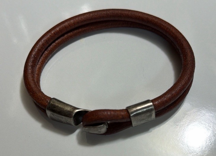 Handmade Real Genuine Leather Double Corded Bracelet Stainless Steel Clasp Brown
