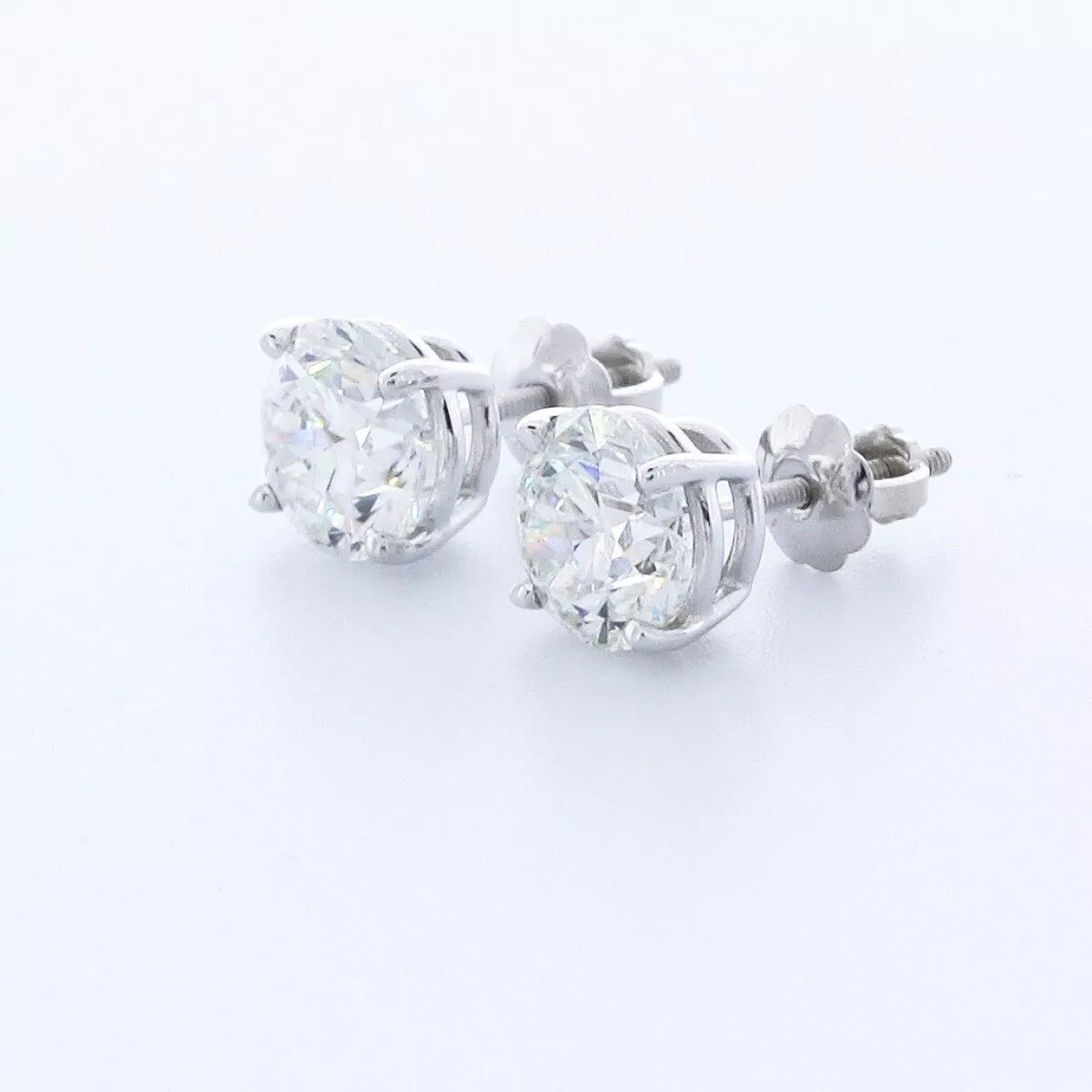 Solid 14K White Gold Stud Earrings Classic 3.75 CT Round Natural Diamond F SI2