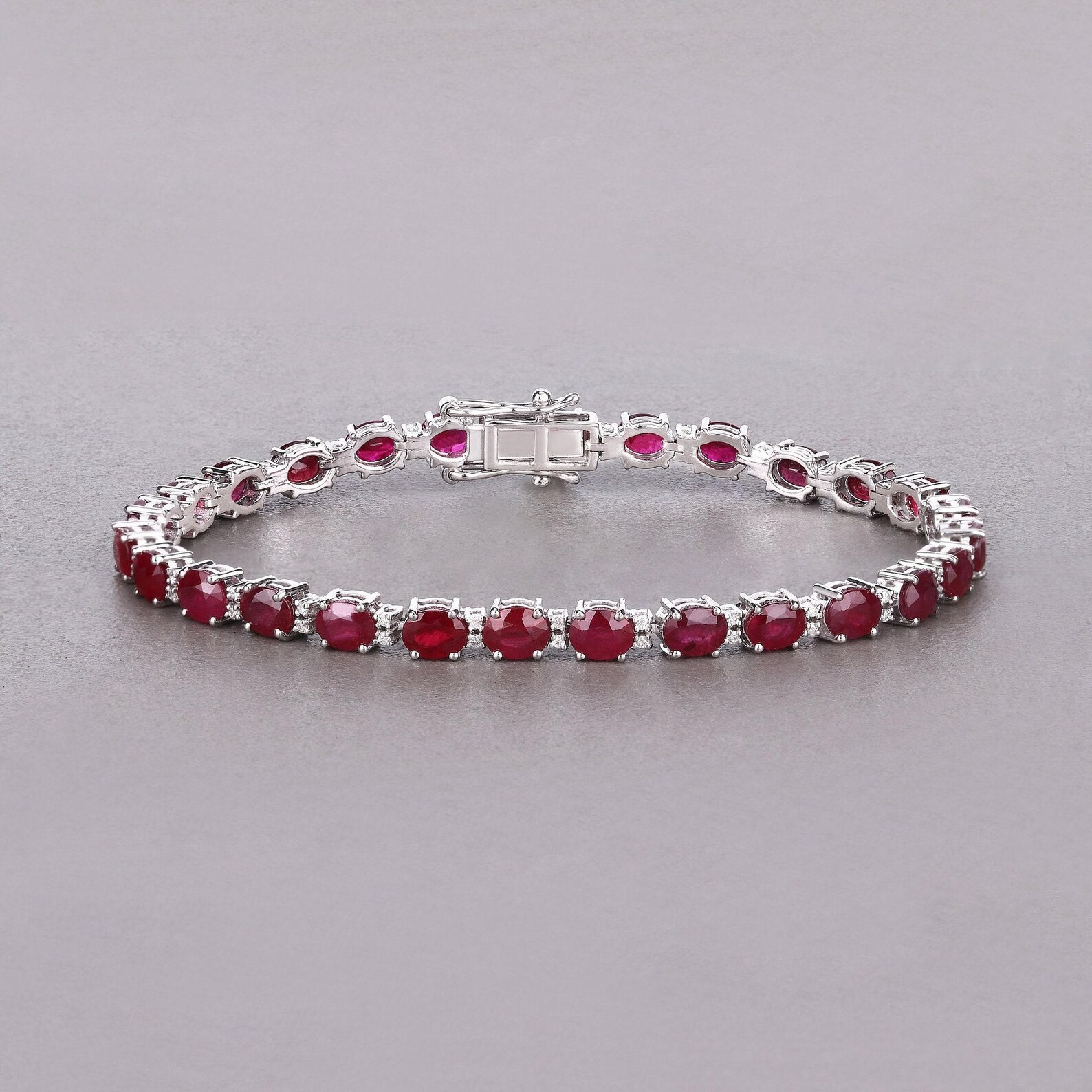 16 Ct Oval Cut Natural Ruby Diamond Wedding Tennis Bracelet 14K White Gold 7″