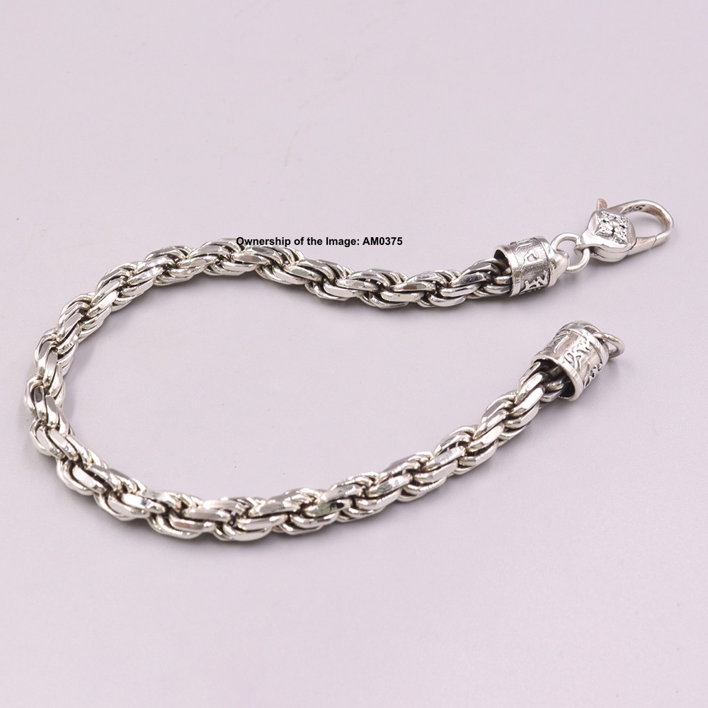 Real S925 Sterling Silver Men’s Bracelet 4mm Rope Link Chain 8.26inch 24-26g
