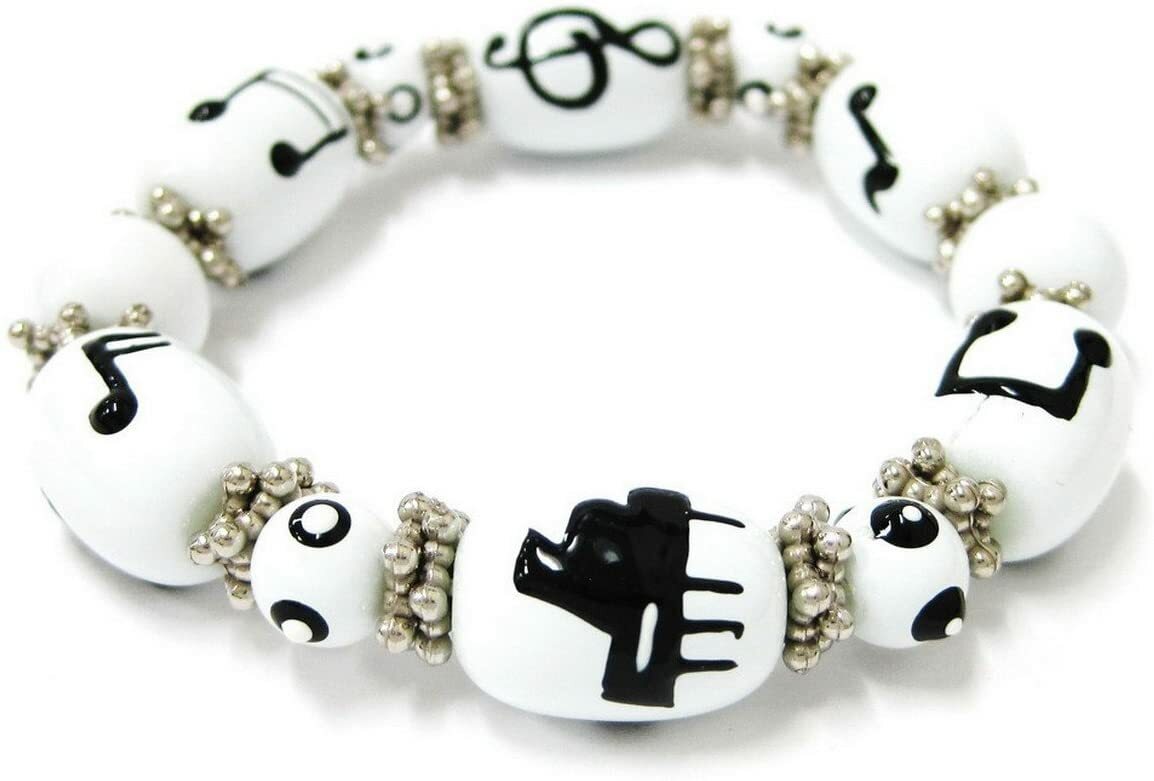 Piano Bracelet Music Glass Beaded Stretch Bracelet Music Note