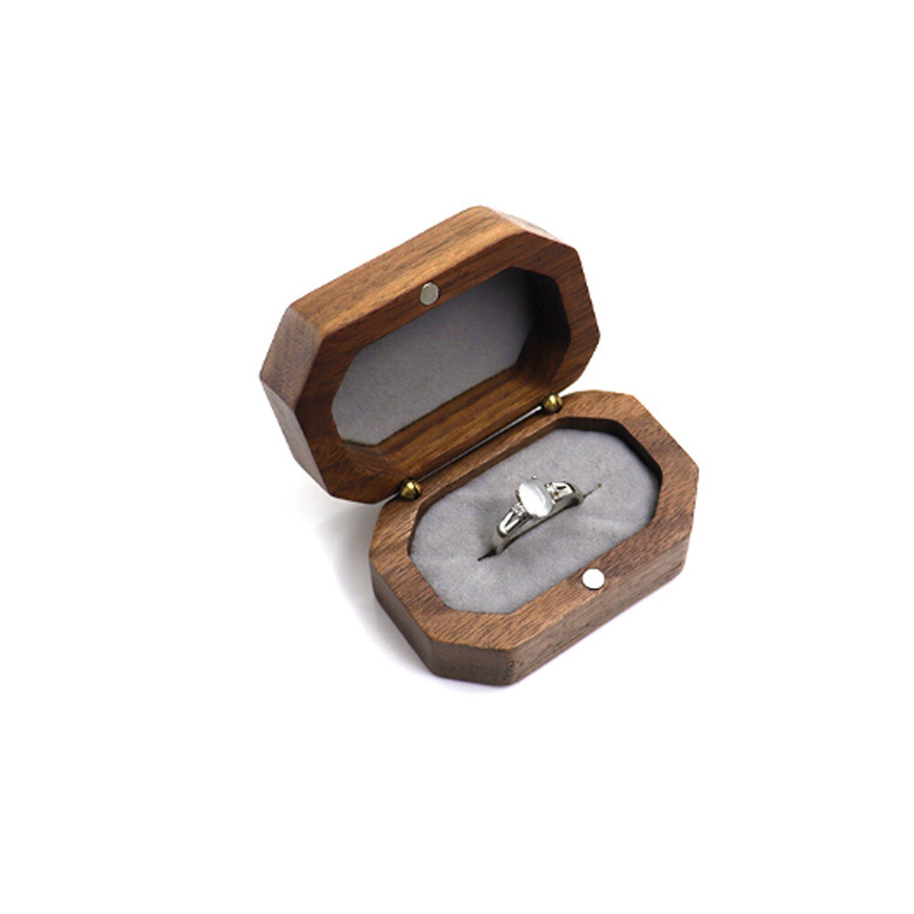 Vintage Walnut Wood Ring Box Jewelry Display Storage Holder Engagement Wedding#