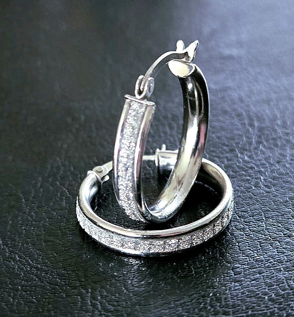 💎S/O JTV 925 STERLING 22mm DIAMOND DUST/ STARDUST GLITTER SPARKLE HOOP EARRINGS