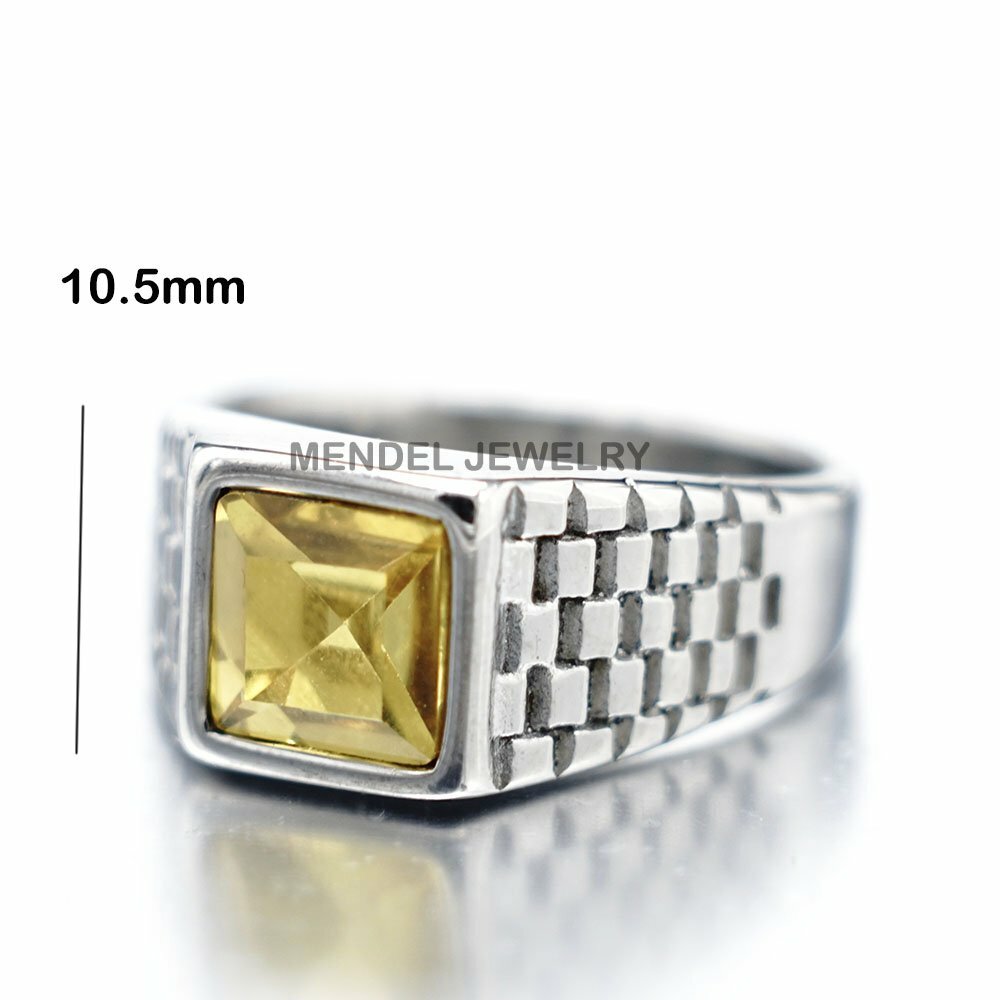 MENDEL Mens Faux Square Yellow Citrine Stone Ring Men Stainless Steel Size 7-13