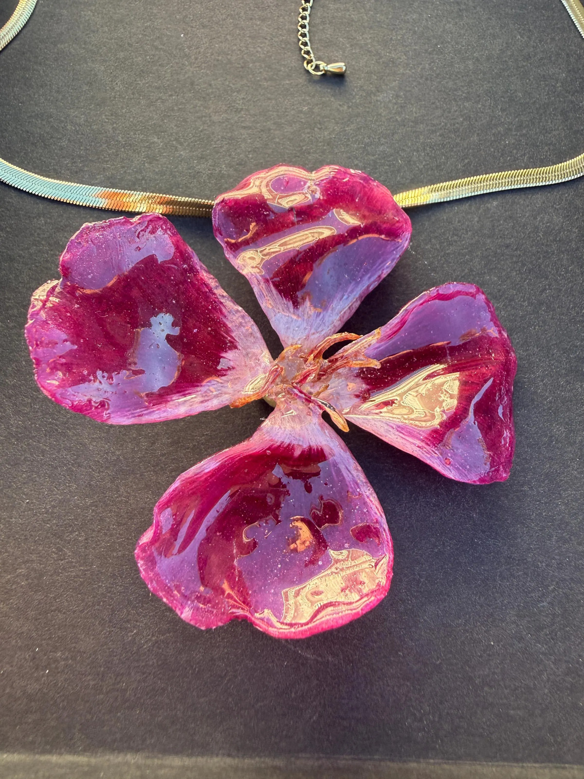 Real Pink Orchid Resin Necklace | Silver Edged Floral Pendant | Stainless Steel