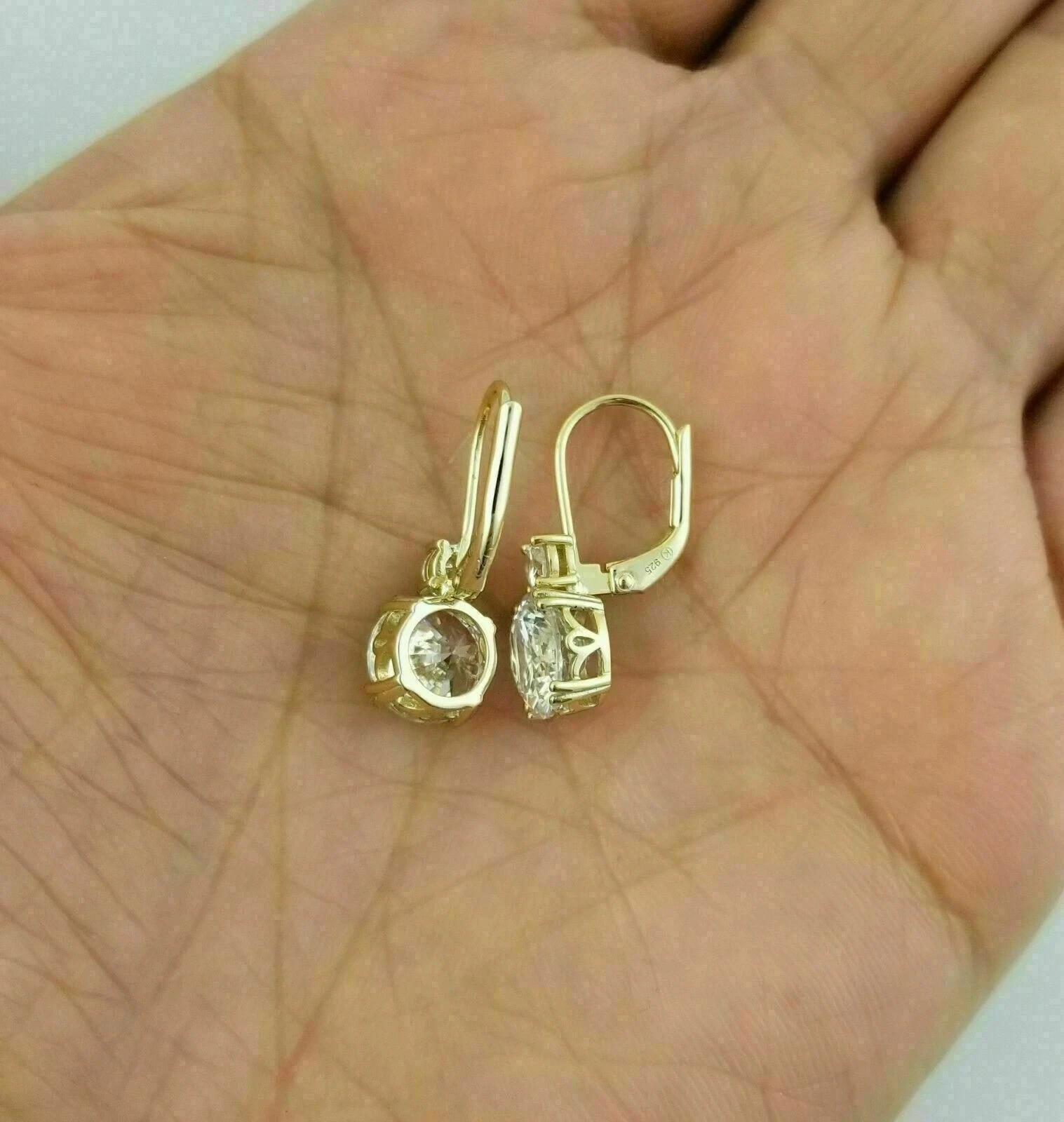 2.00Ct Round Cut Diamond Solitaire Drop & Dangle Earrings 14k Yellow Gold Finish