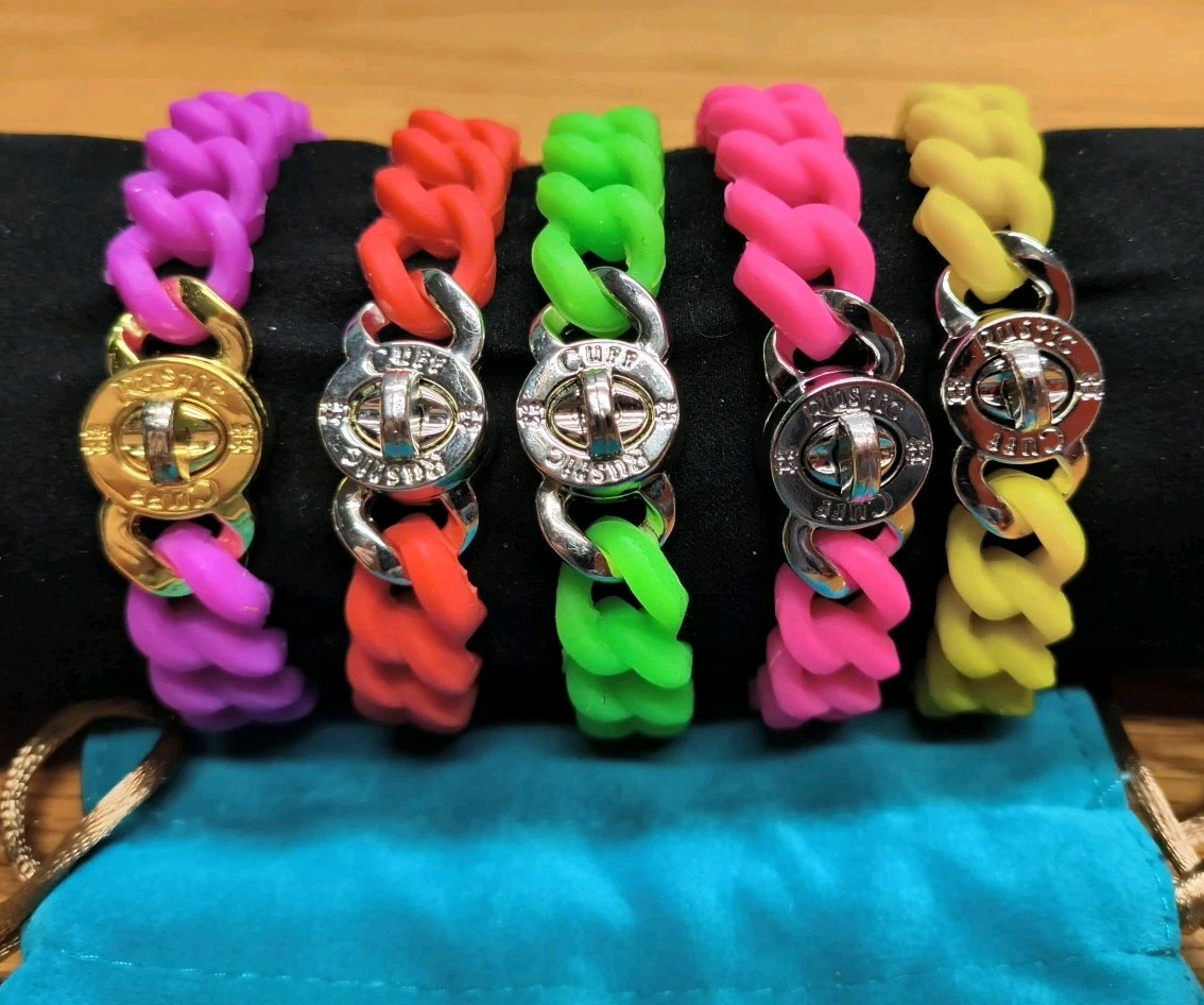 Lot Of 5 Different Colors Rustic Cuff Turn Lock Silicone Mock Chain