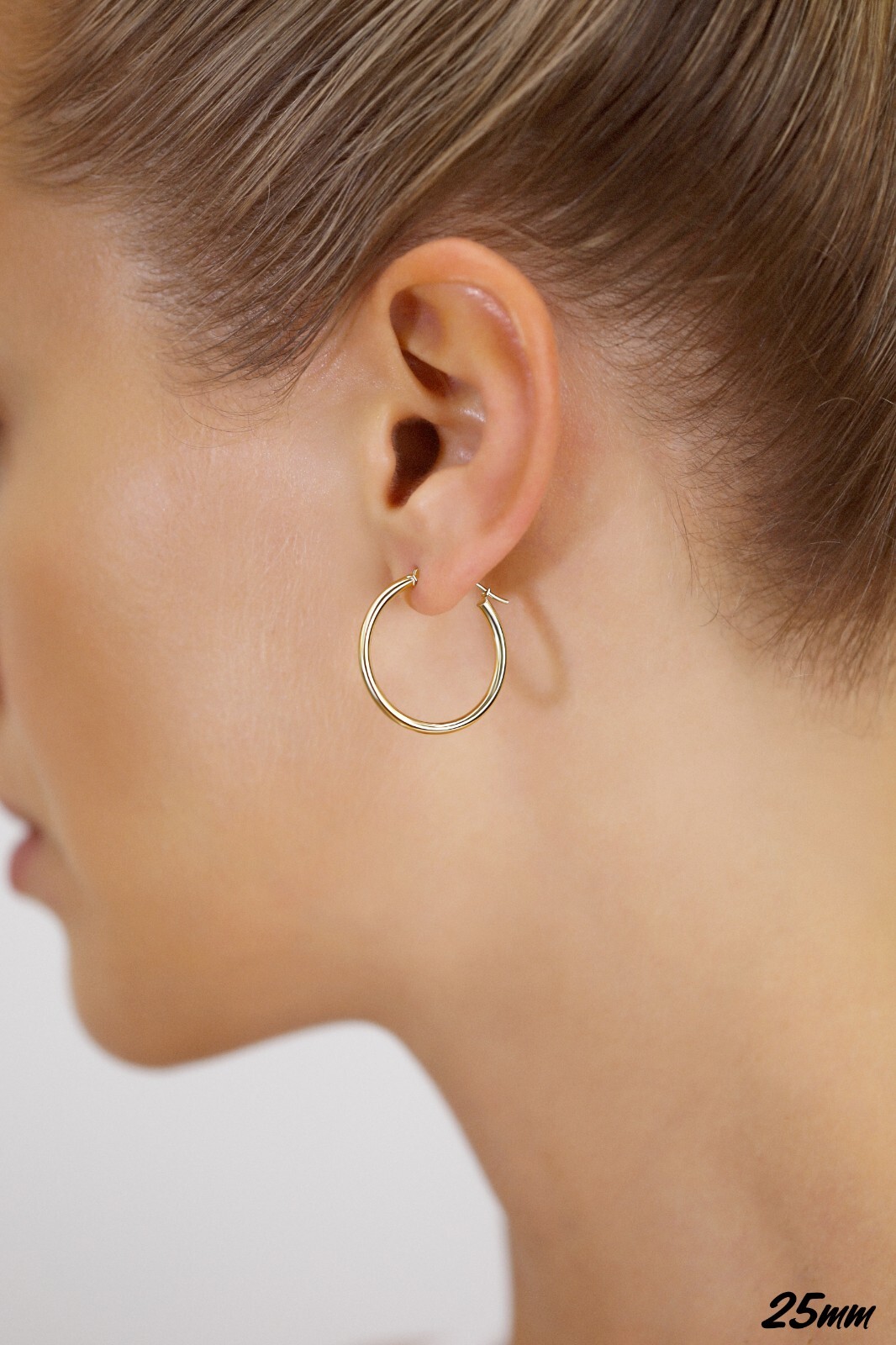 14K Real Solid Gold 1″ Large Round Creole Hoop Earrings Lightweight Large Hoops