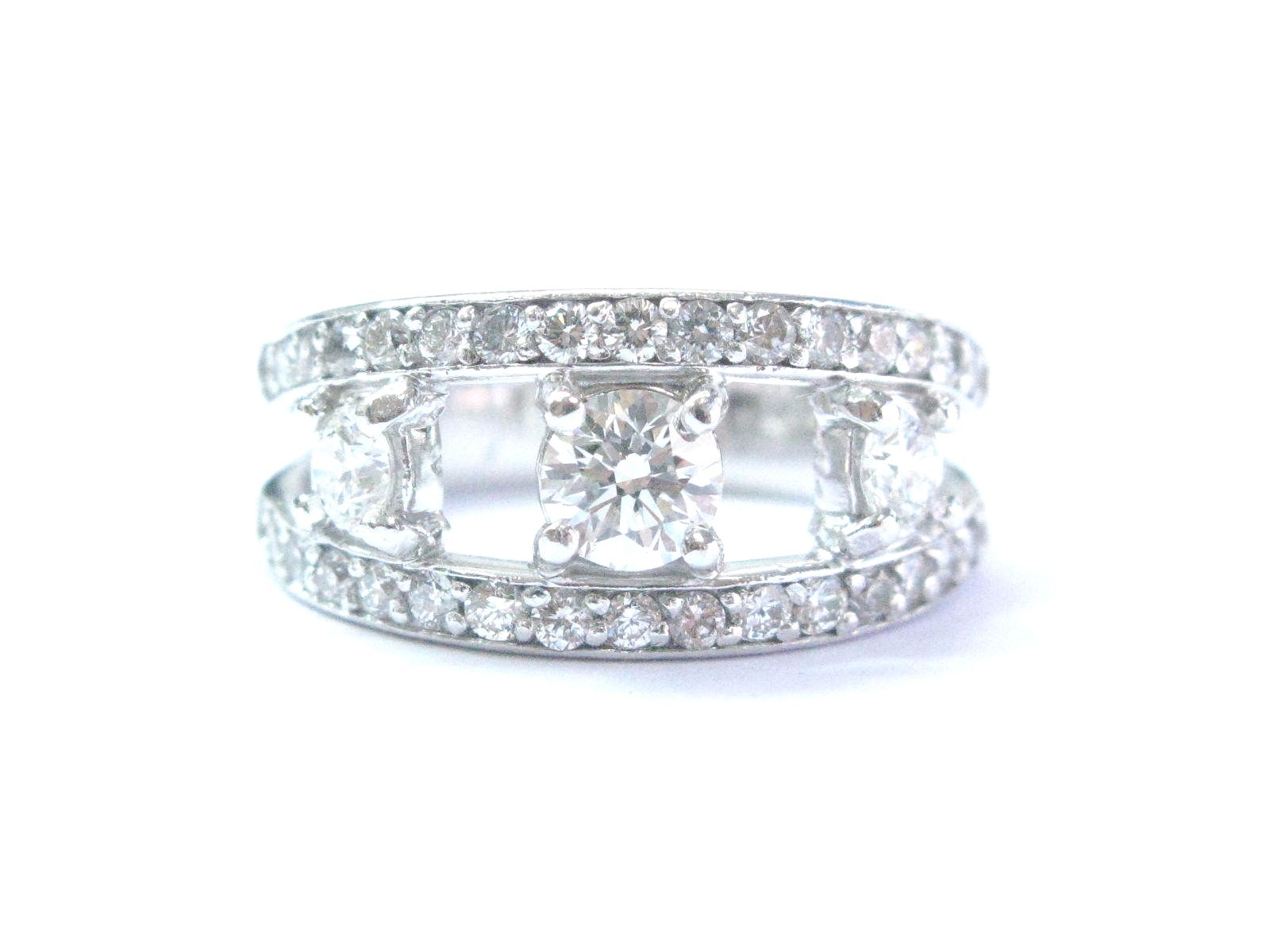 Platinum Round Diamond Three Stone WIDE Band Ring 9.7mm 1.19Ct SIZEABLE