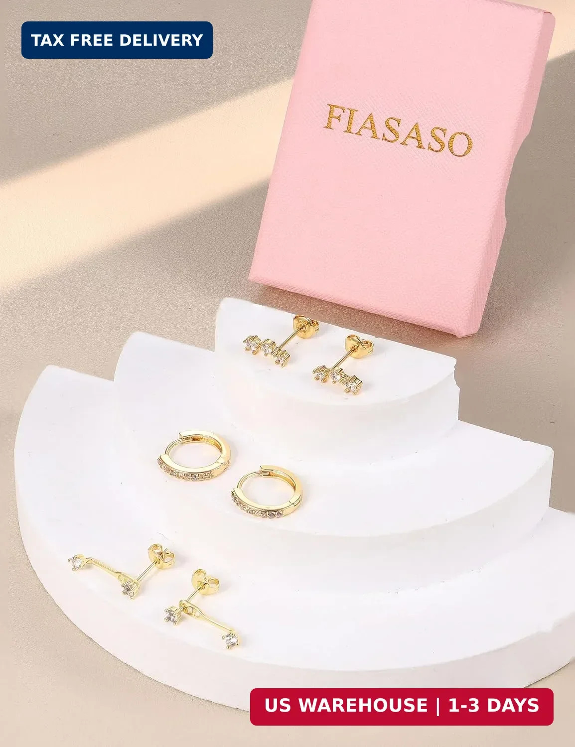3 Pairs 925 Sterling Silver Hypoallergenic Earrings for Women Trendy – 14K Gold
