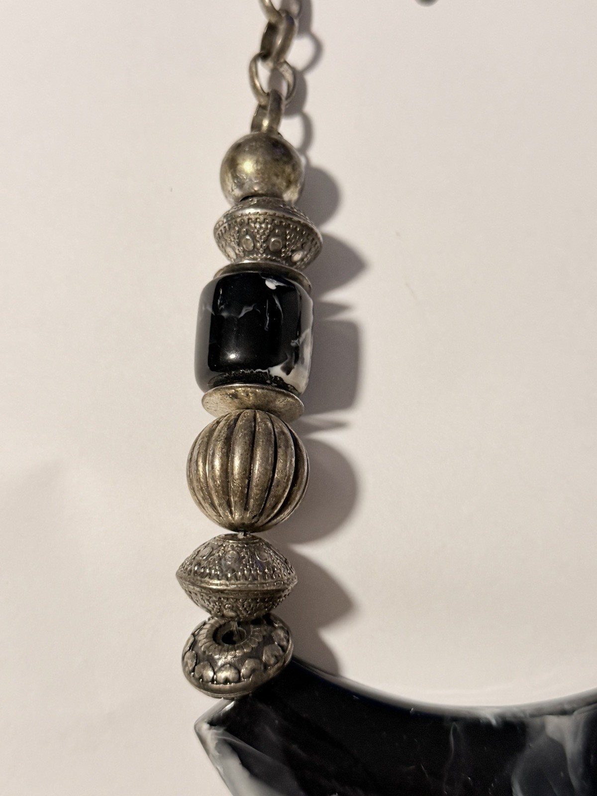 Vintage Chunky Black White Lucite Resin Half Moon Statement Necklace Collar