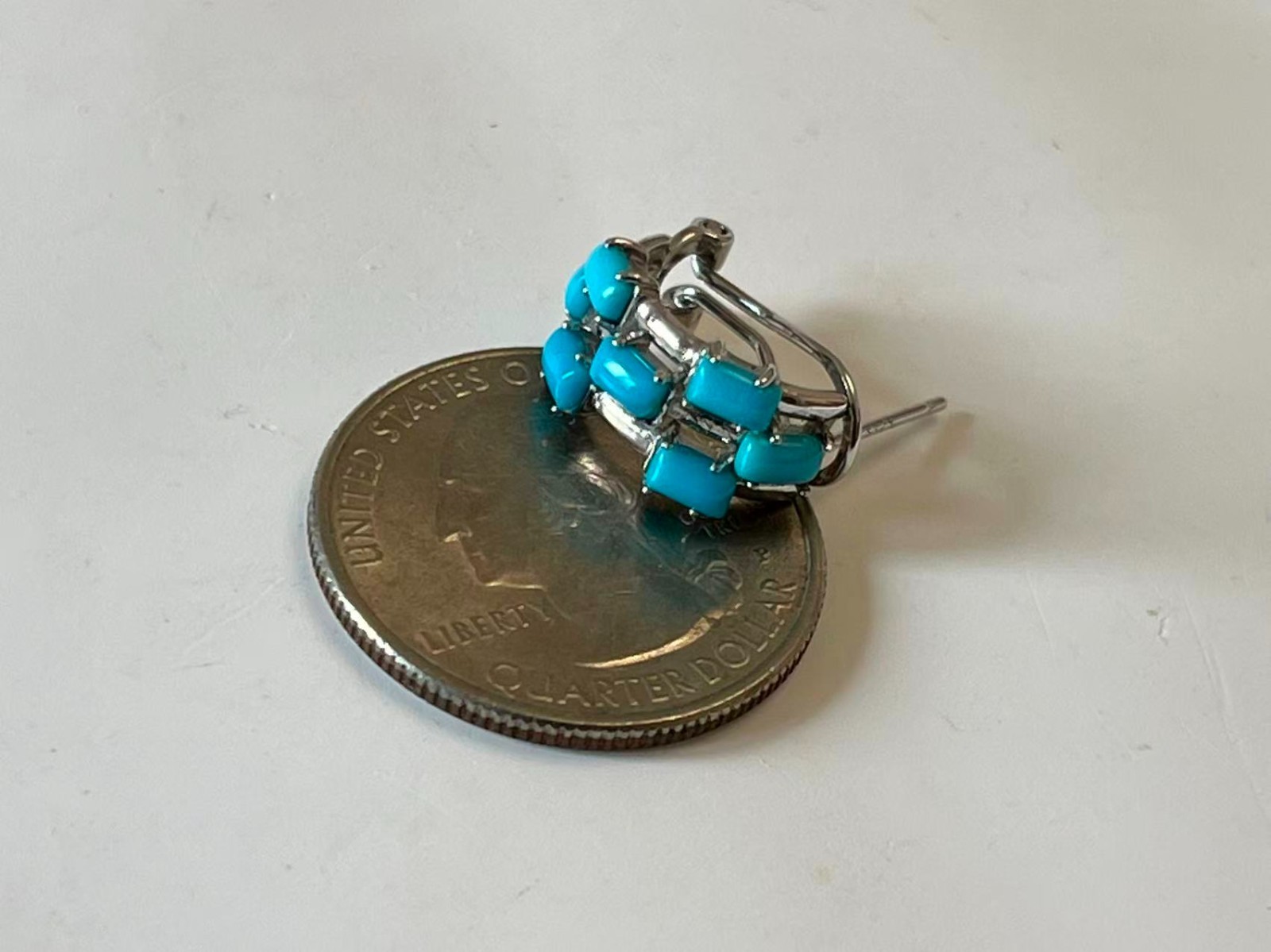 925 Solid Silver 3x4mm Blue Turquoise English Lock Stud 16mm Earrings