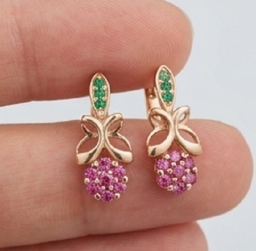 2ct Round Simulated Pink Ruby/Emerald Nature Inspire Earrings 14k Rose Gold Over