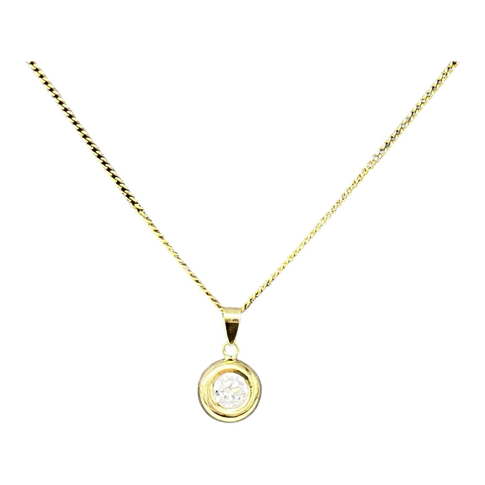 9ct 9K Yellow Gold Bezel Set Cubic Zirconia Round Shaped Pendant 8mm. New