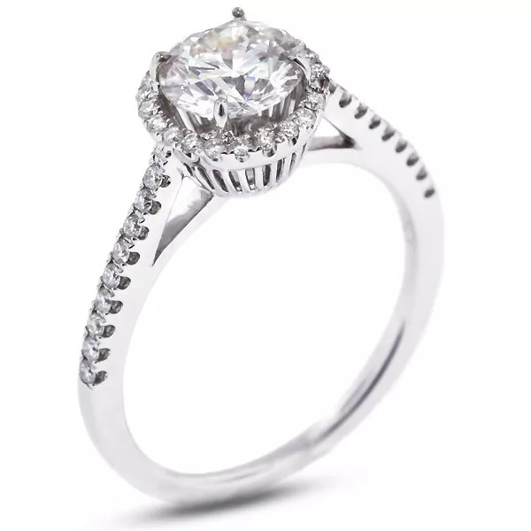 Side Stone Engagement Ring 14K Gold Halo 1.06 CT Round Lab-Grown Diamond D VS1