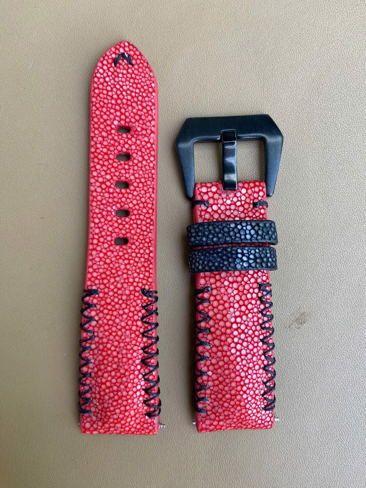 Red Stingray Leather Watch Strap Band, Size 18mm 19mm 20mm 21mm 22mm 24mm 26mm