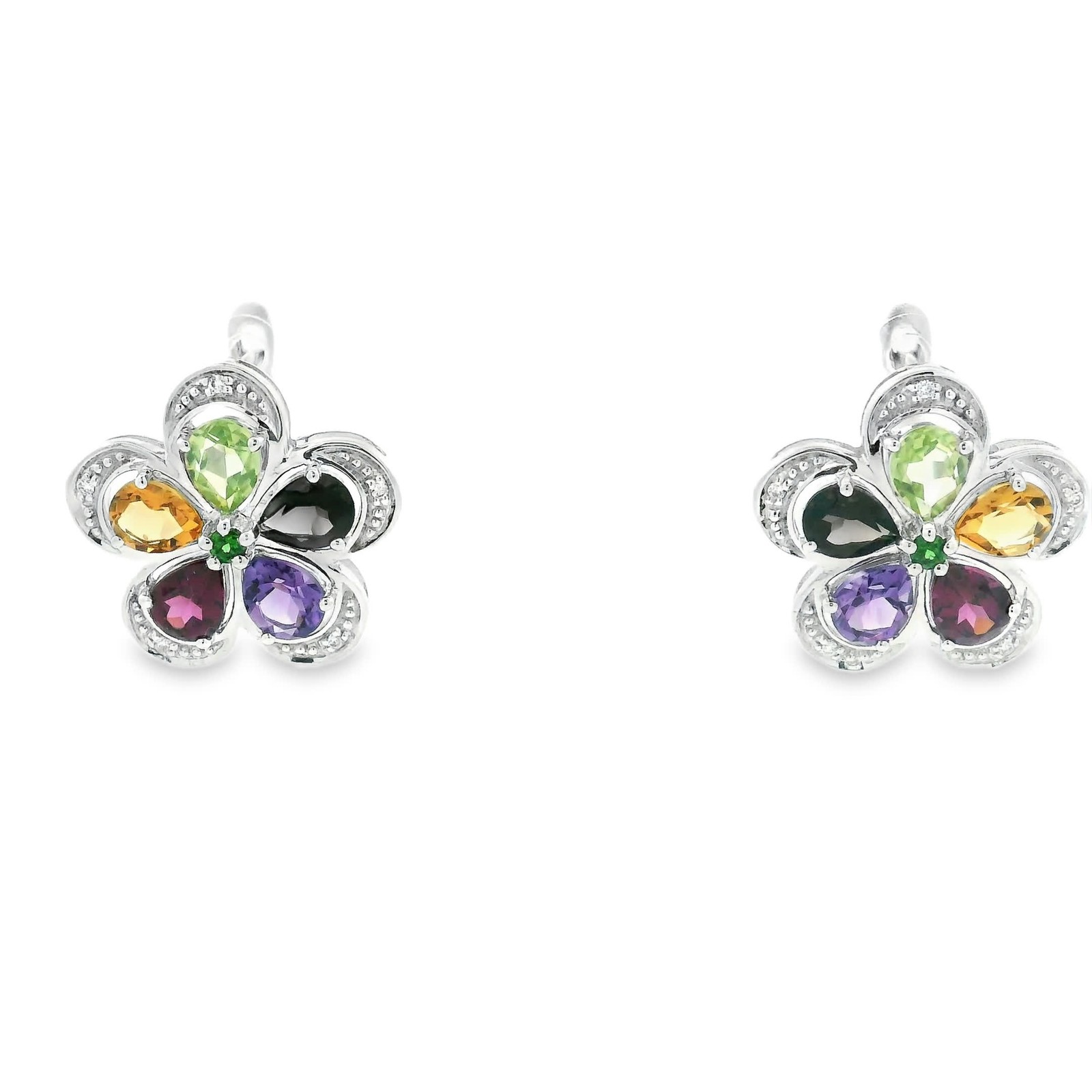 Natural Assorted Gemstones & Diamond Dangle/Drop Earrings, 14k White Gold