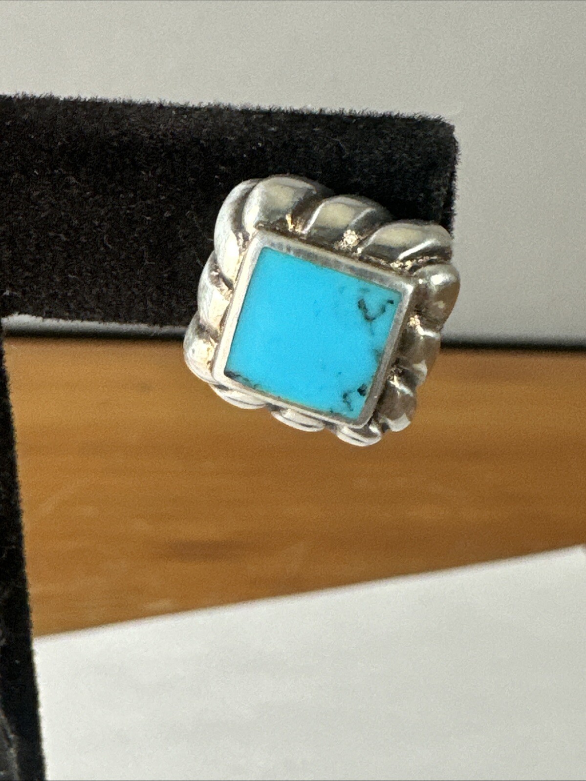 Turquoise Square 925 Sterling Silver Stud Earrings 1/2″