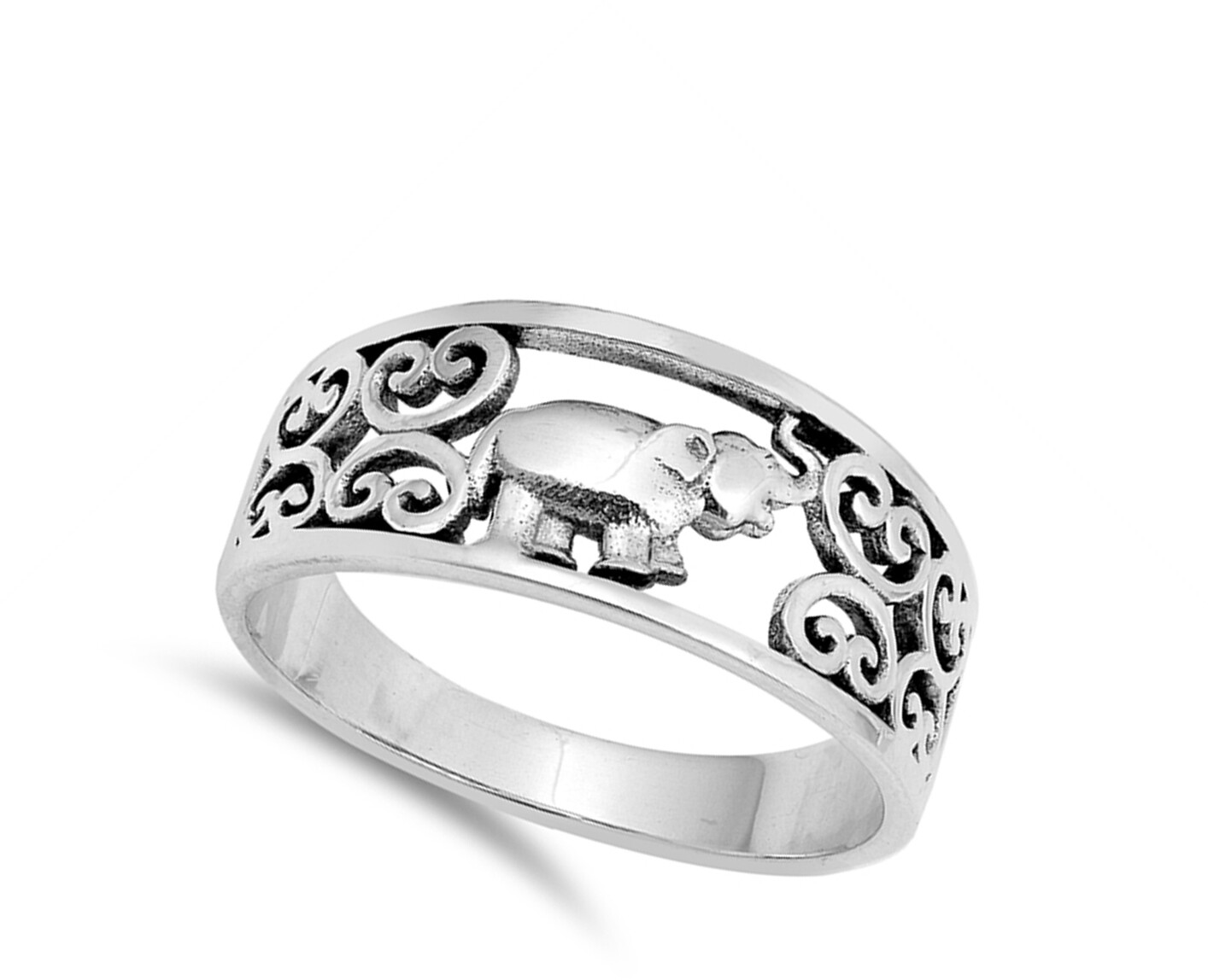 Oxidized Filigree Heart Elephant Ring New .925 Sterling Silver Band Sizes 4-10
