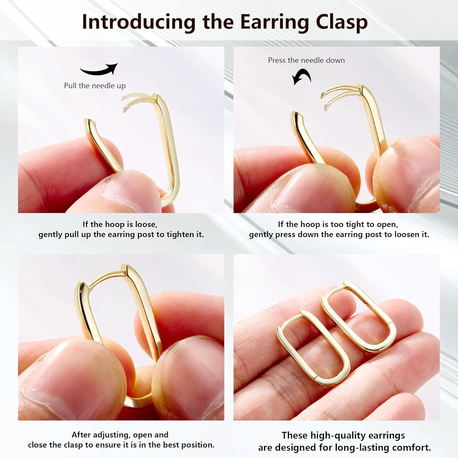 Silver Hoop Earrings for Women Trendy Small Square Hypoallergenic 14K Gold Plate