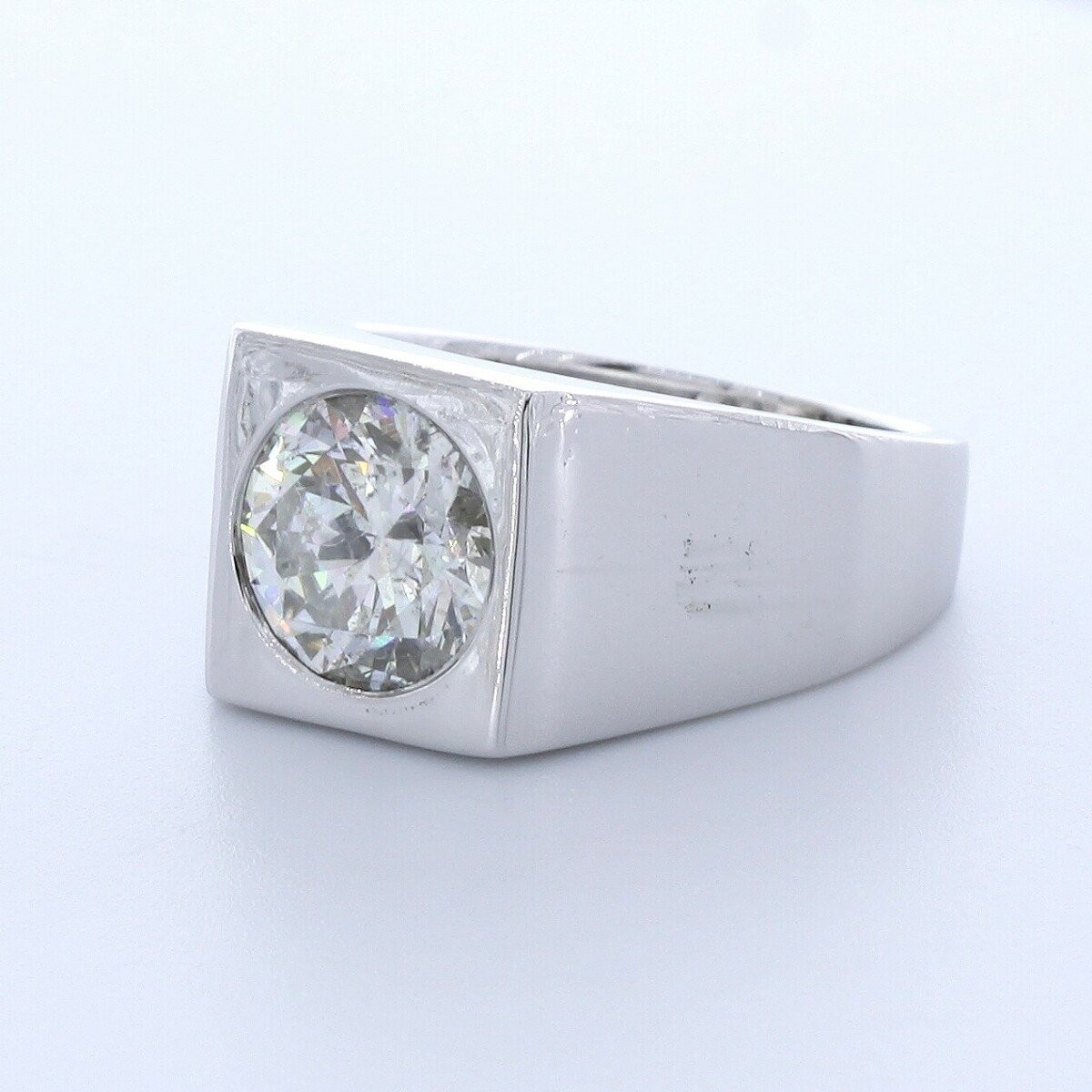 4ct Natural Diamond H/SI2 Very Good Cut Round Brilliant 18K White Gold Bezel Set
