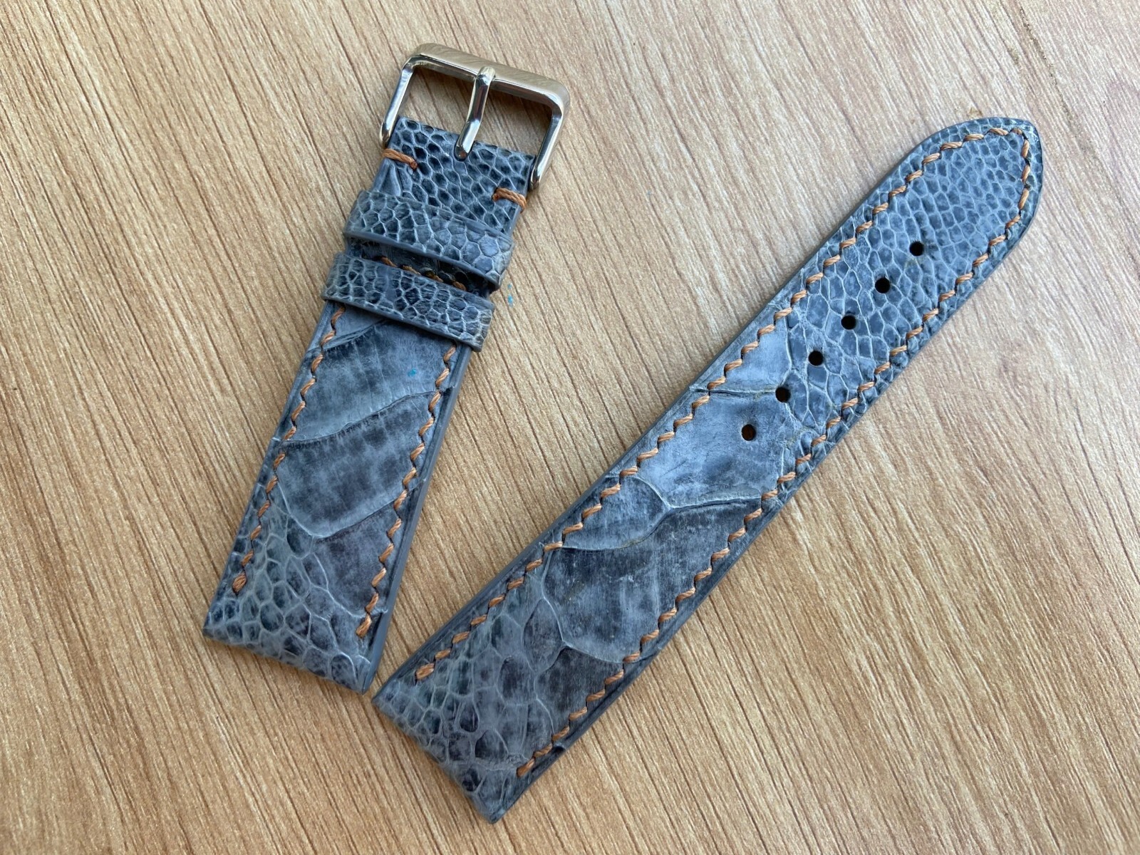 Gray Ostrich Leather Watch Strap Band, Size 18mm 19mm 20mm 21mm 22mm 24mm 26mm
