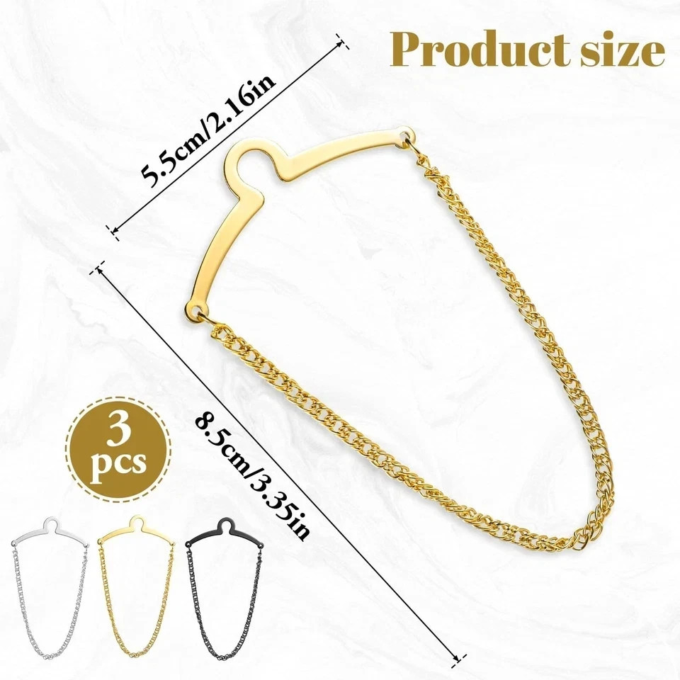 3 Pack Tie Chain for Men, Necktie Chains with Ring Clasps, Elegant Tie Clips