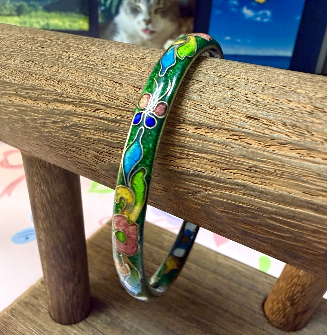 Vintage Cloisonné Multicolored Bangle, Size 7.5