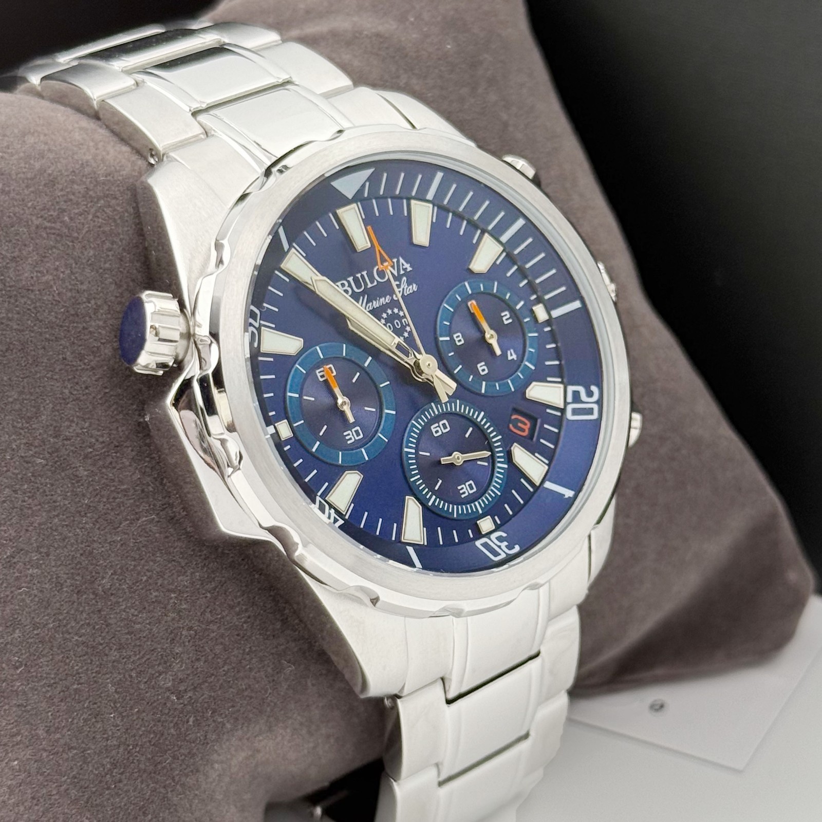 Bulova Marine Star 96B256 Chronograph Men’s Quartz Watch Blue Dial 43MM
