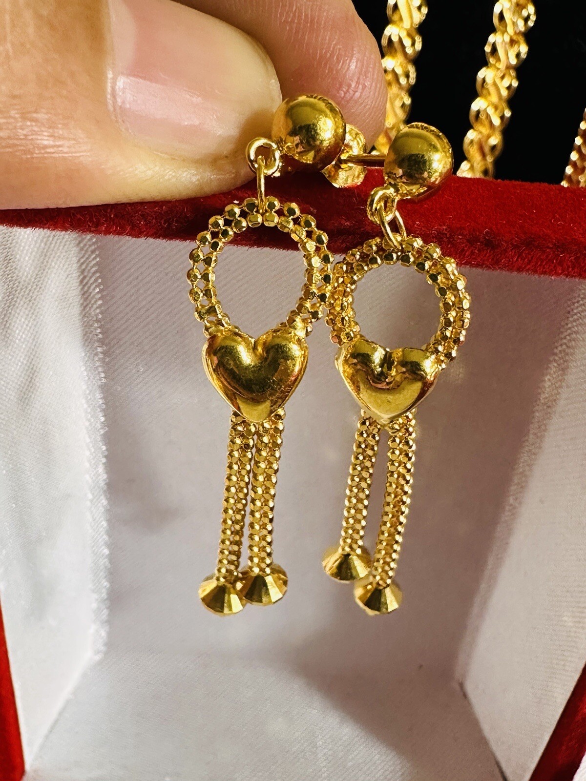 22CT 22K 916 Real Fine Gold Women’s Dangle Balls Beads Earring 5.1g