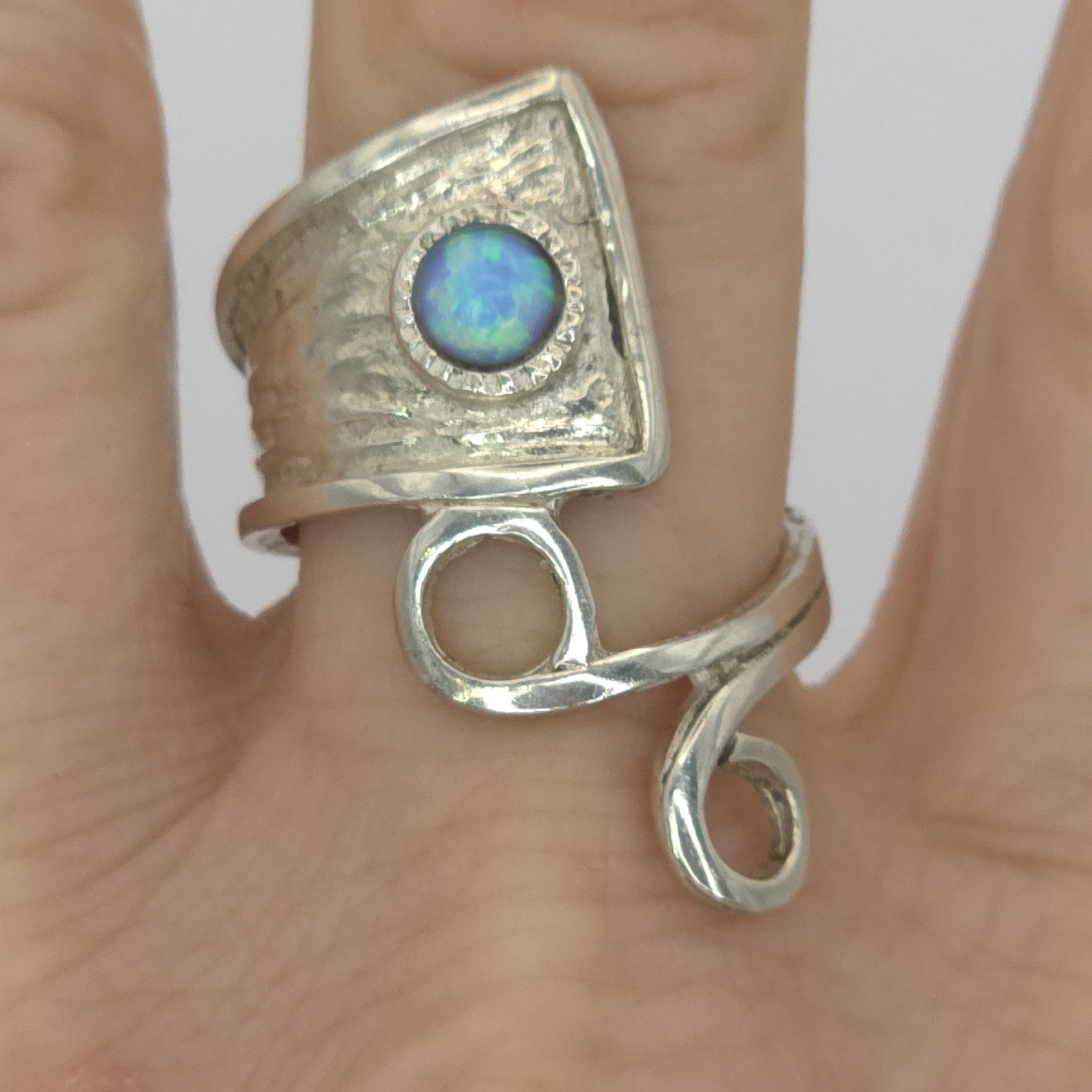925 STERLING Silver Ring Fire Opal Native American Size 7.5 Play of Color Red