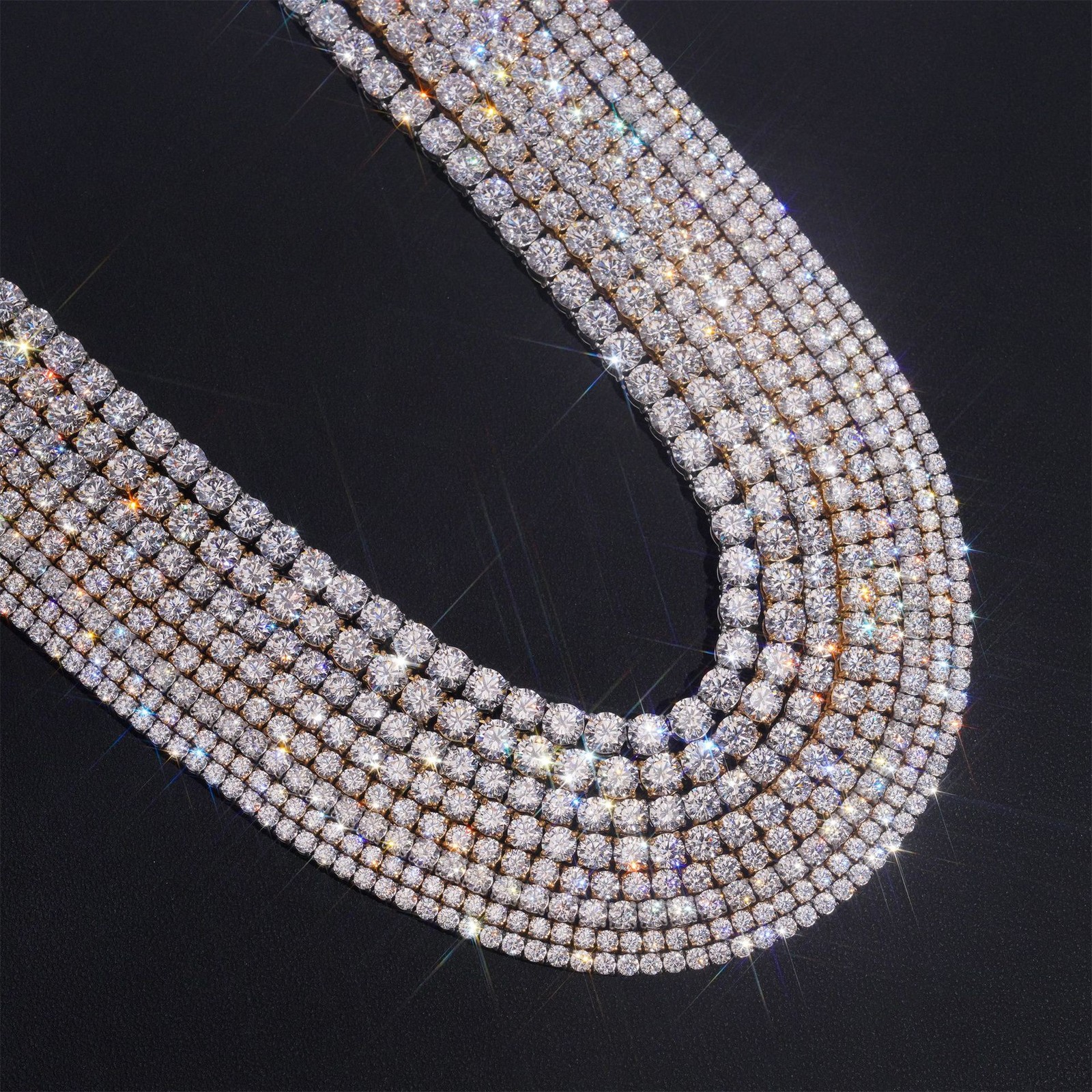 3-6mm 16-24″ Round Cut Zircon Tennis Chain 316L Stainless Steel Necklace Hip-hop