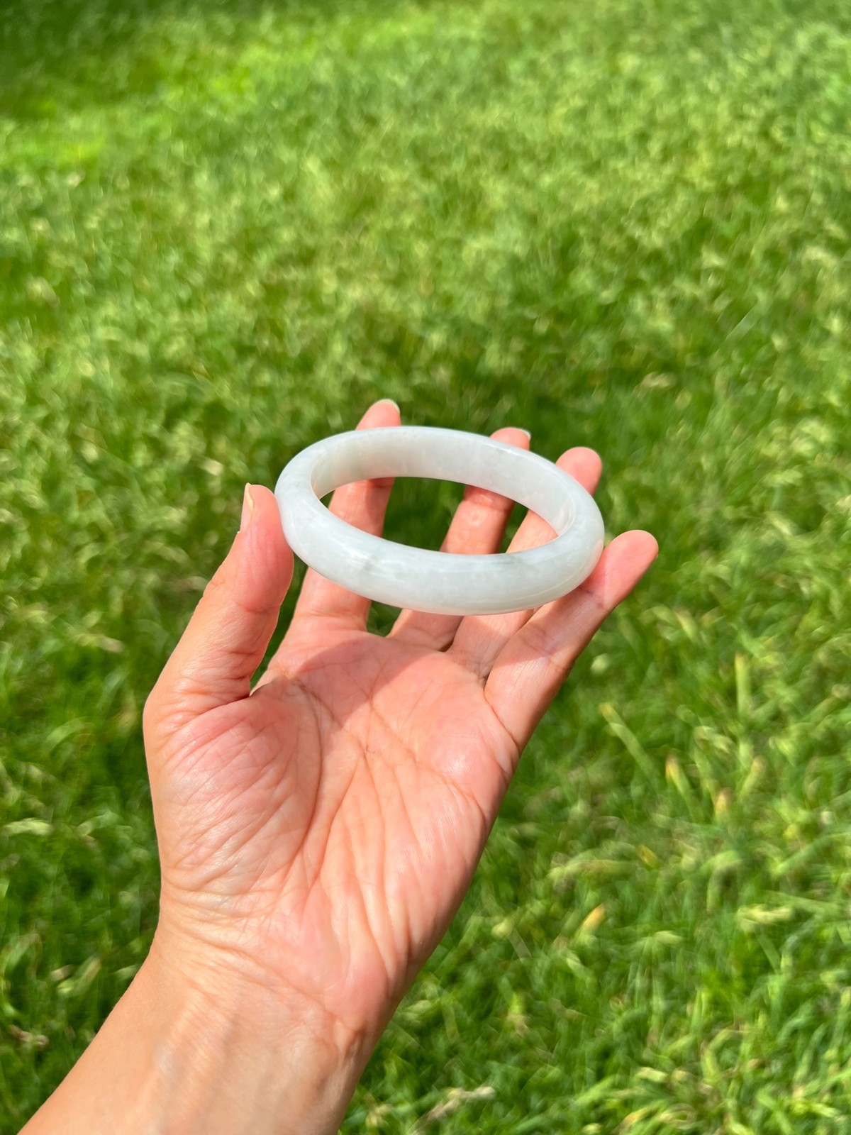 Large 61.2mm Icy Green 100% Natural Grade A Jadeite Jade Bangle Bracelet H12