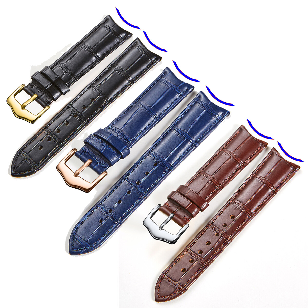 Curved End Genuine Leather Watch Band Replacement Strap Bracelet 20mm 21mm 22mm