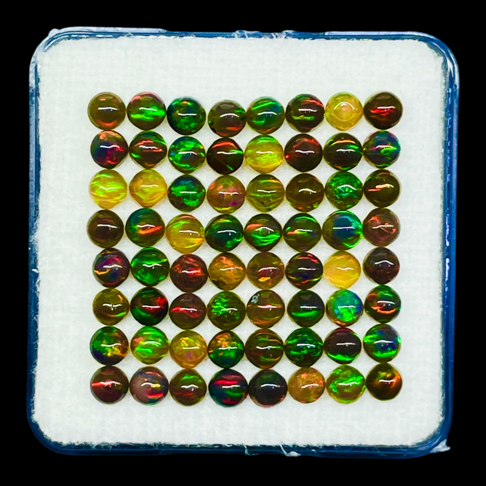 60 Pcs Natural Ethiopian Black Opal 3.2mm Round Flashy Loose Cabochon Gemstones